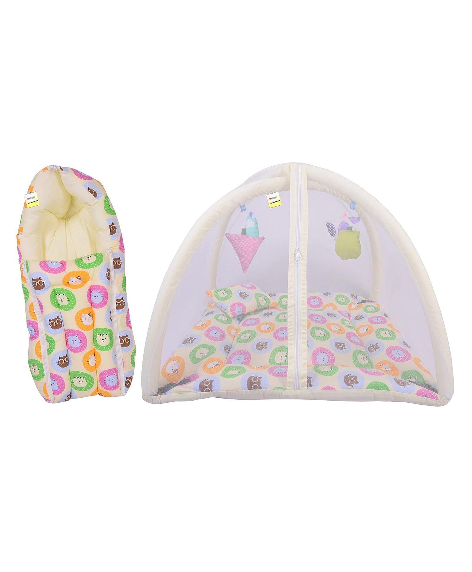 Kwitchy New Born Baby Bedding Set Bed with Mosquito Net & Sleeping Bag Combo - Yellow-image-18