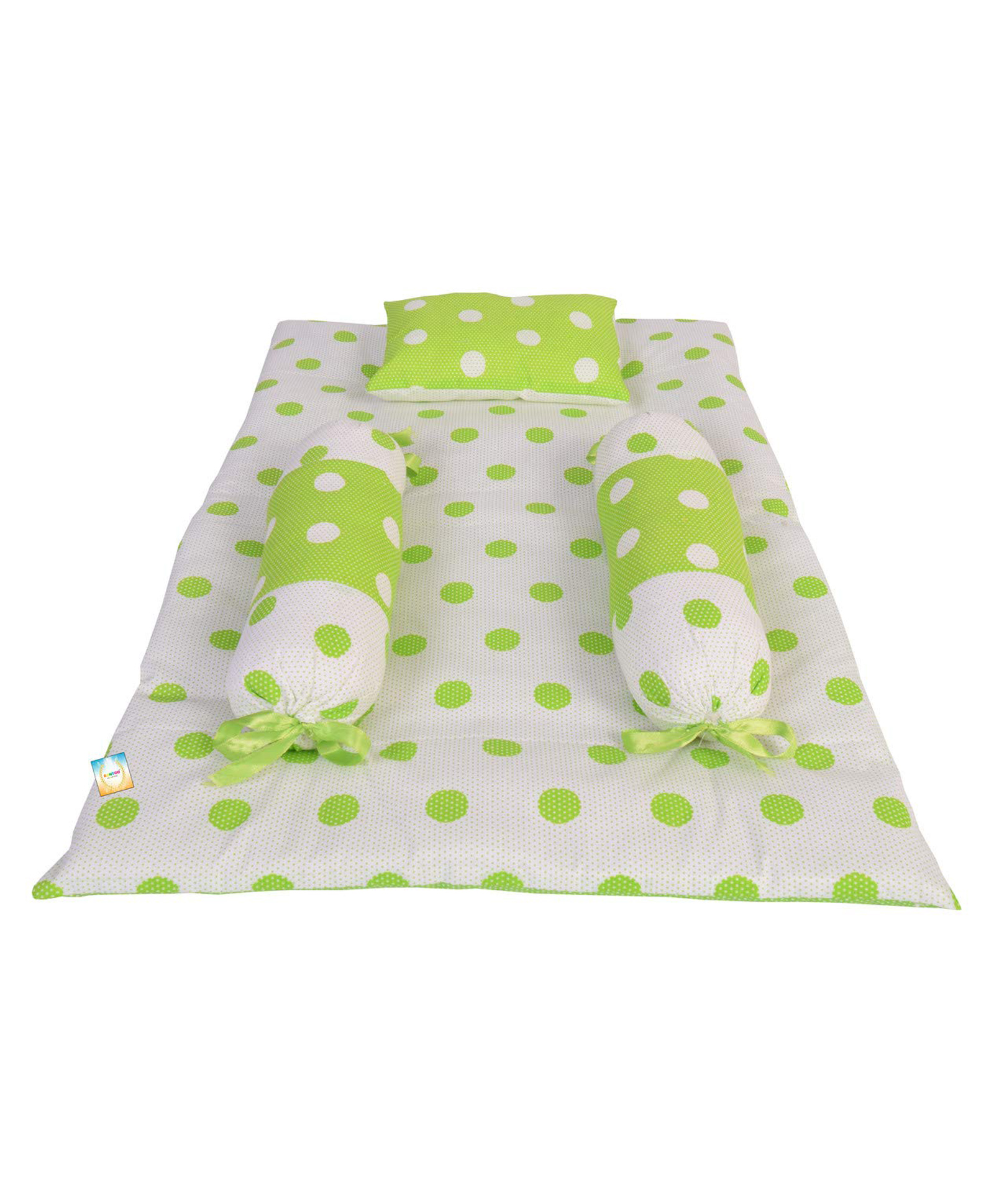 Kwitchy New Born Baby Bedding Gaddi Set Cotton Sleeping Mattress with Pillow & Side Bolster - Green-picture-8