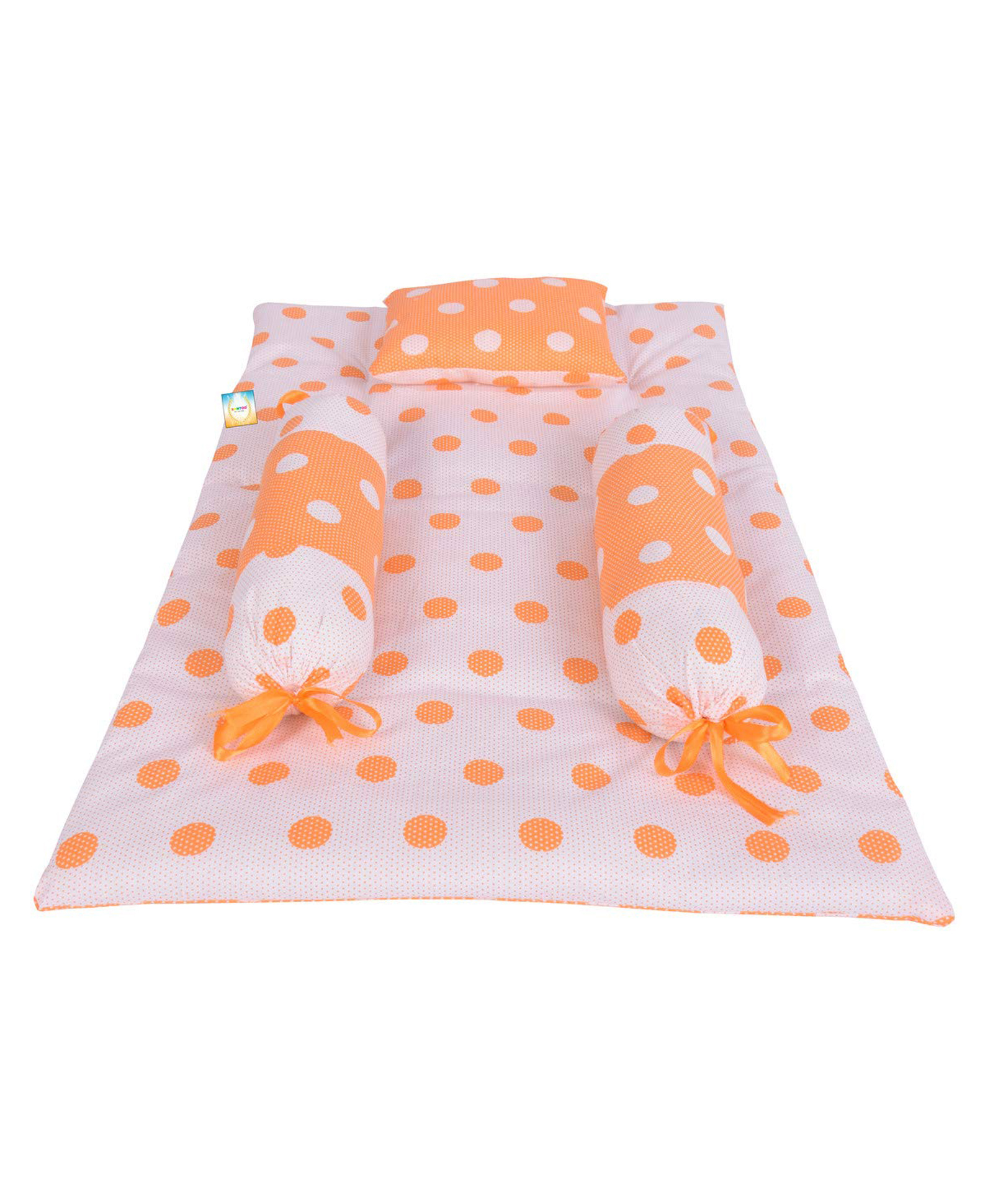 Kwitchy New Born Baby Bedding Gaddi Set Cotton Sleeping Mattress with Pillow & Side Bolster - Orange-picture-7