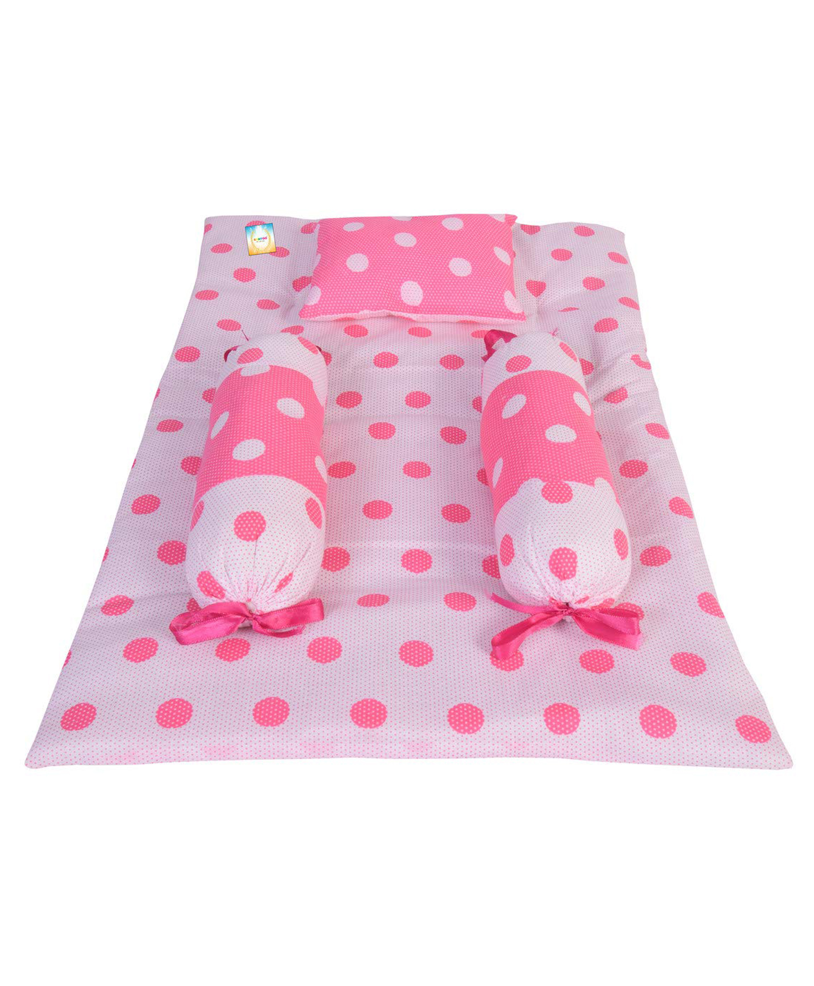 Kwitchy New Born Baby Bedding Gaddi Set Cotton Sleeping Mattress with Pillow & Side Bolster - Pink-picture-10