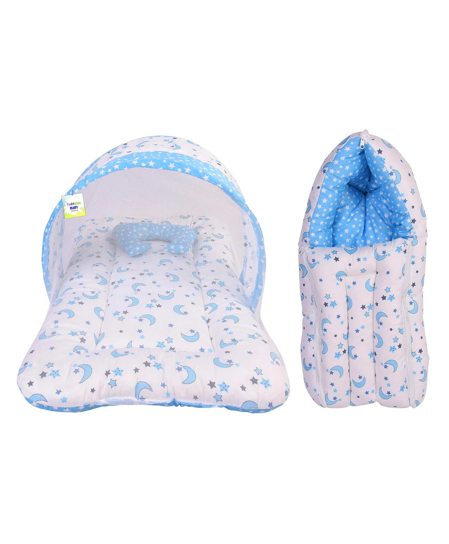 Toddylon Born Baby Combo of Bed with Net & Carry Bag- Blue-image-24