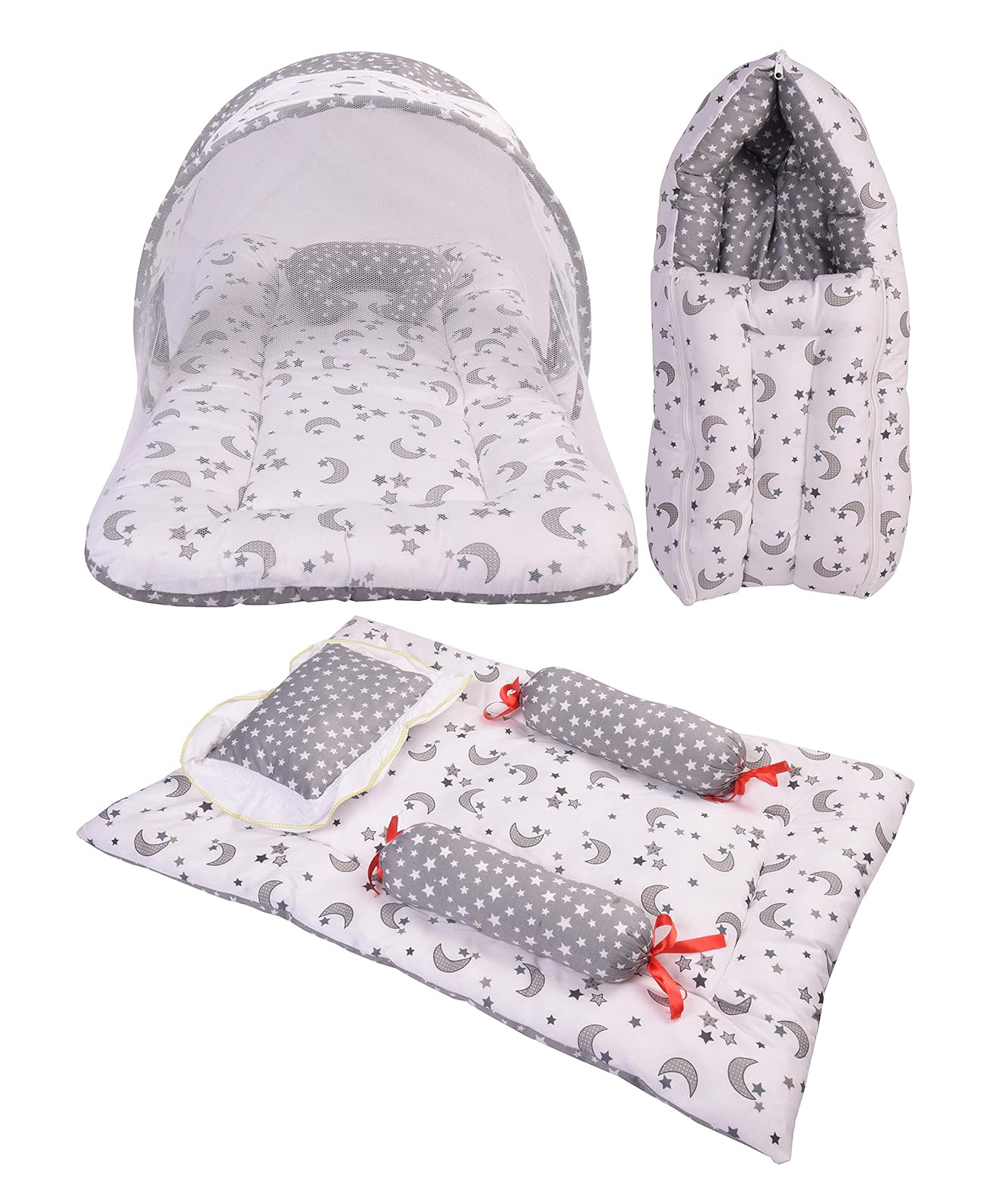 Toddylon Combo of Baby Bed with Net Carry Bag 4 Pcs Bedding Set- Grey-picture-26