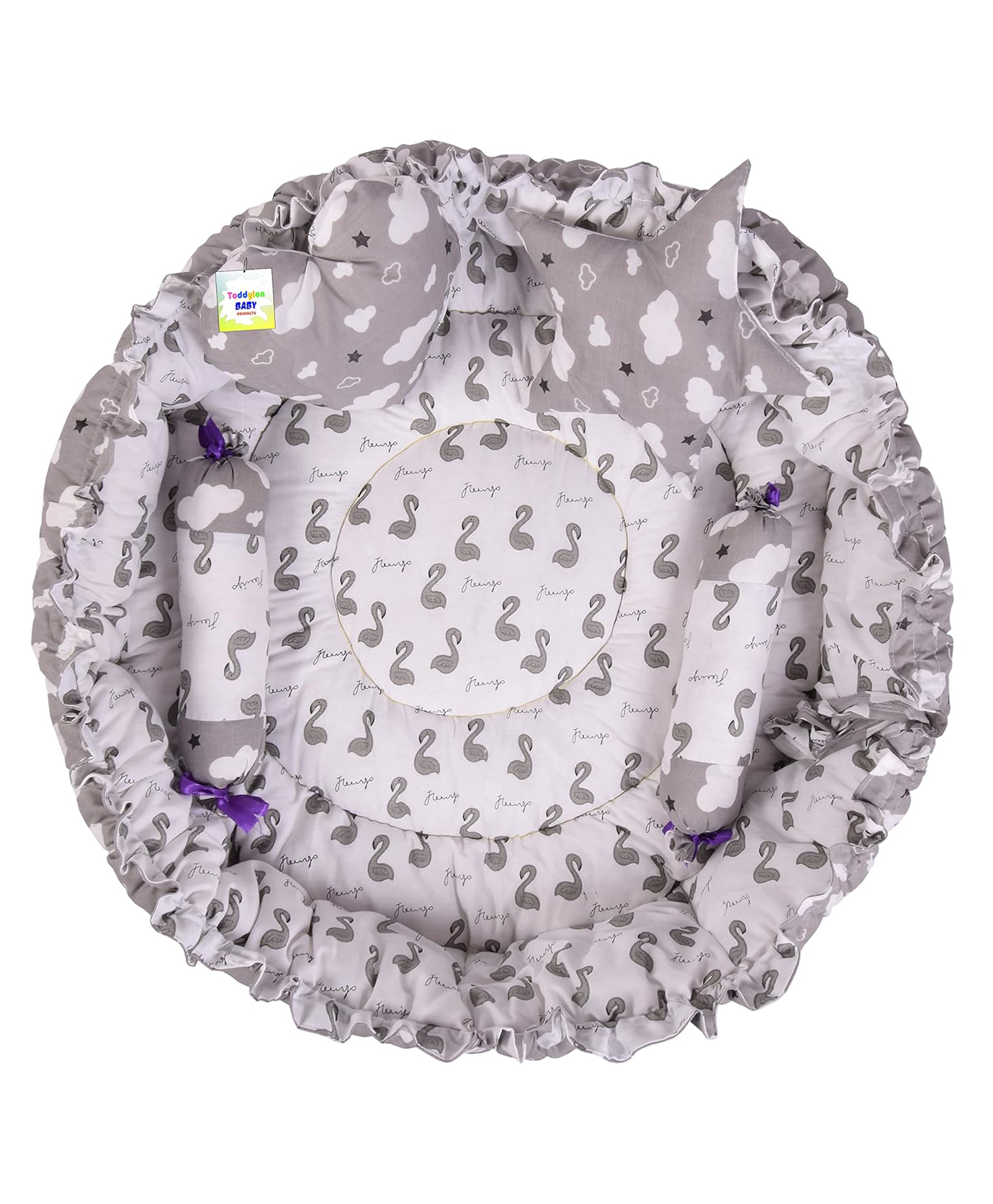 Toddylon Baby Bedding Set New Born Reversible Nest Bed with Pillows - Grey-picture-19