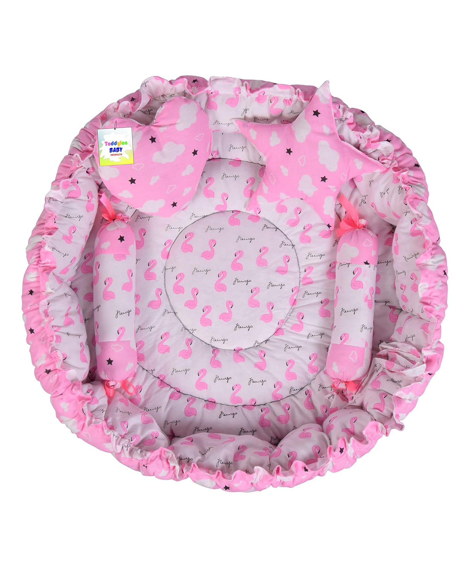 Toddylon Baby Bedding Set New Born Reversible Nest Bed with Pillows - Pink-image-17