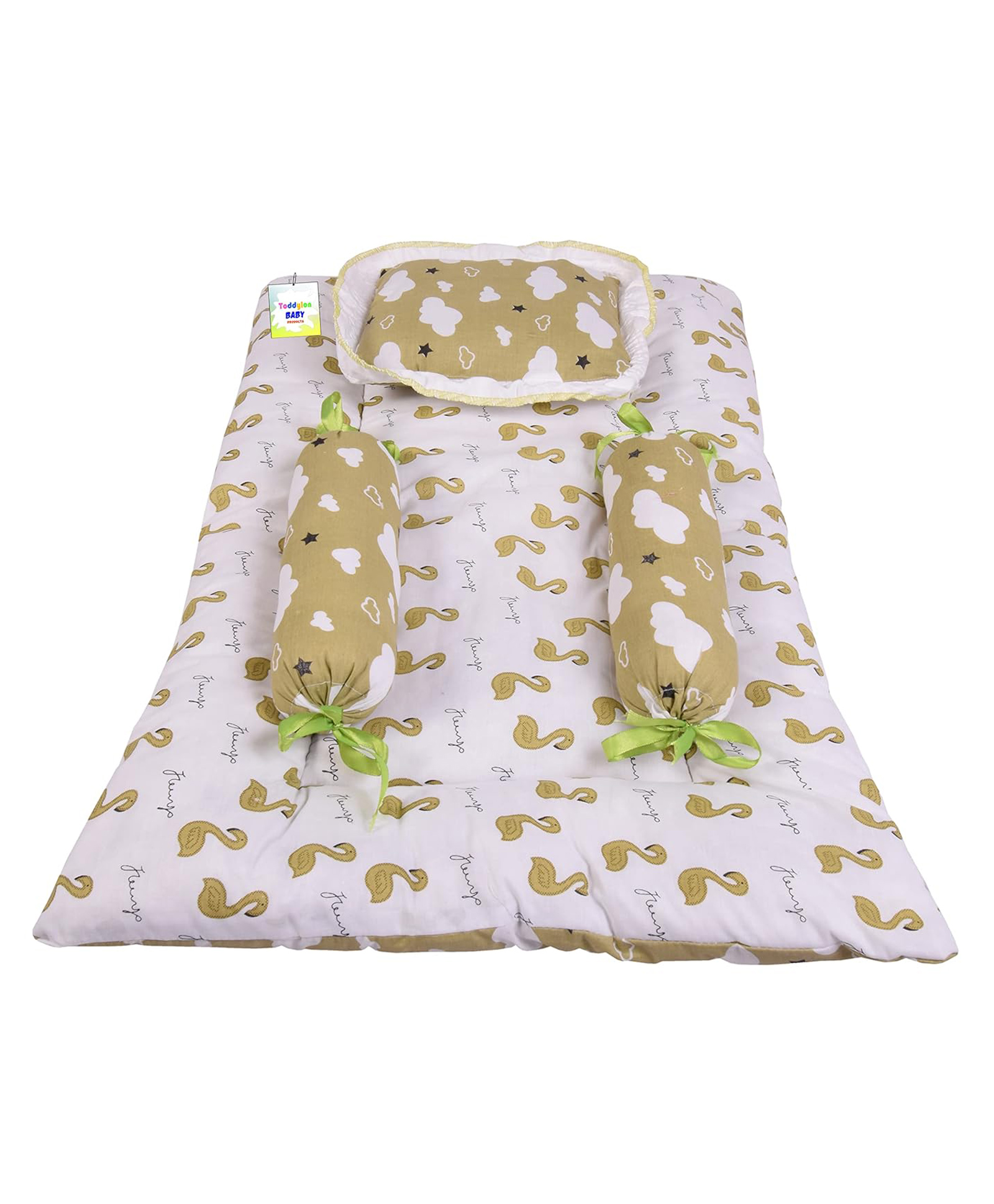 Toddylon Baby Bedding Set New Born Gaddi with Pillows - Green-picture-23