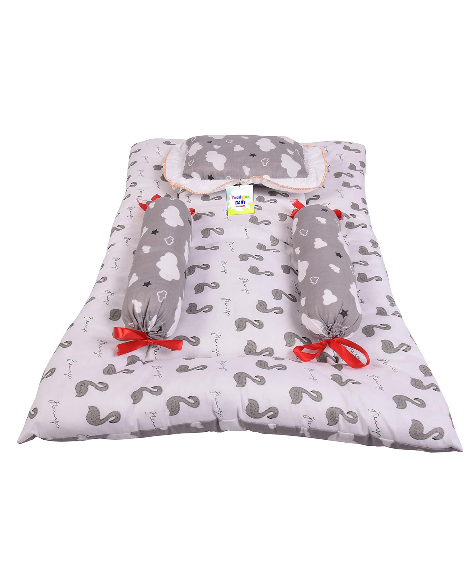 Toddylon Baby Bedding Set New Born Gaddi with Pillows - Grey-picture-37