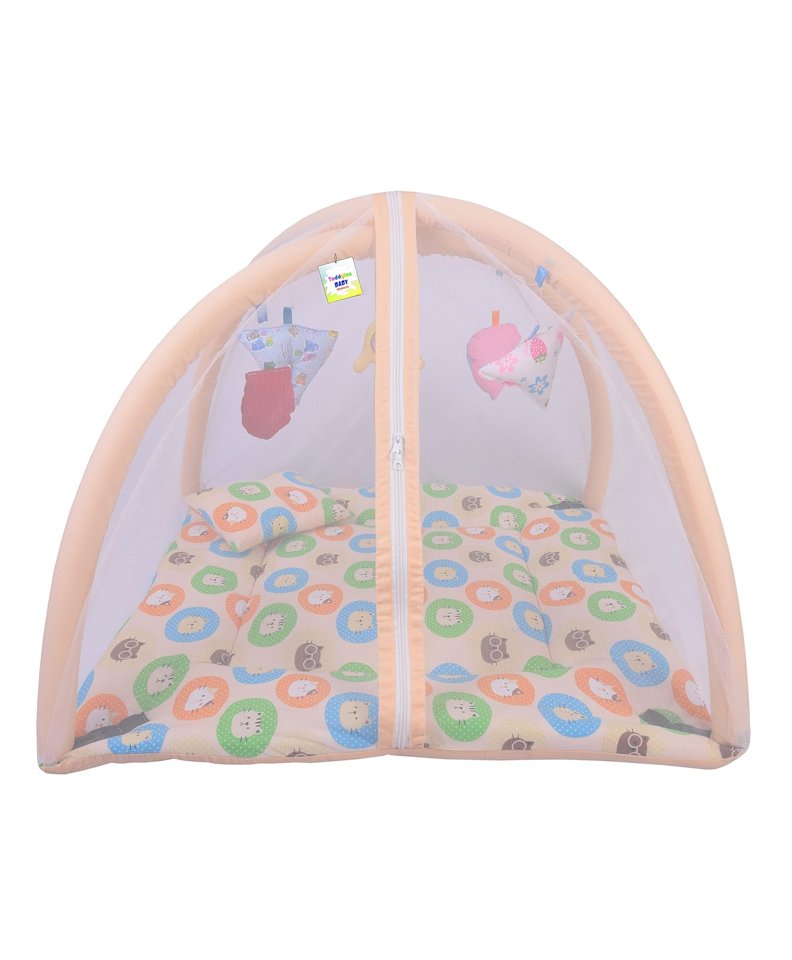 Toddylon Combo of Baby Bed with Net Carry Bag 4 Pcs Bedding Set- Orange-image-43