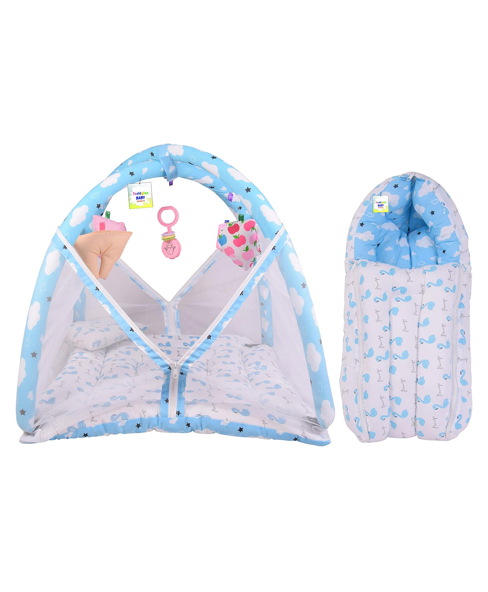 Toddylon Baby Bedding New Born Bed with Mosquito Net & Sleeping Bag Combo - Blue-picture-24