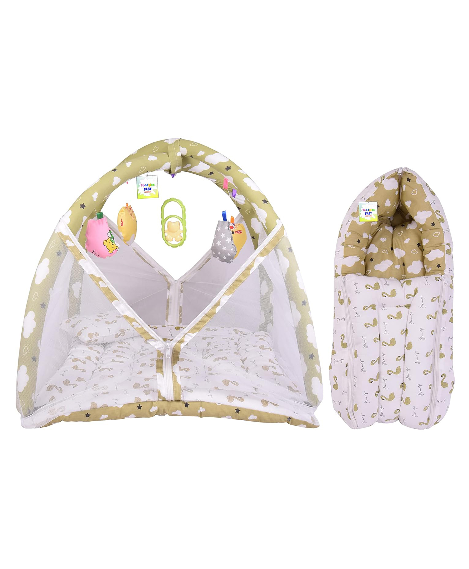 Toddylon Baby Bedding New Born Bed with Mosquito Net & Sleeping Bag Combo - Green-picture-35