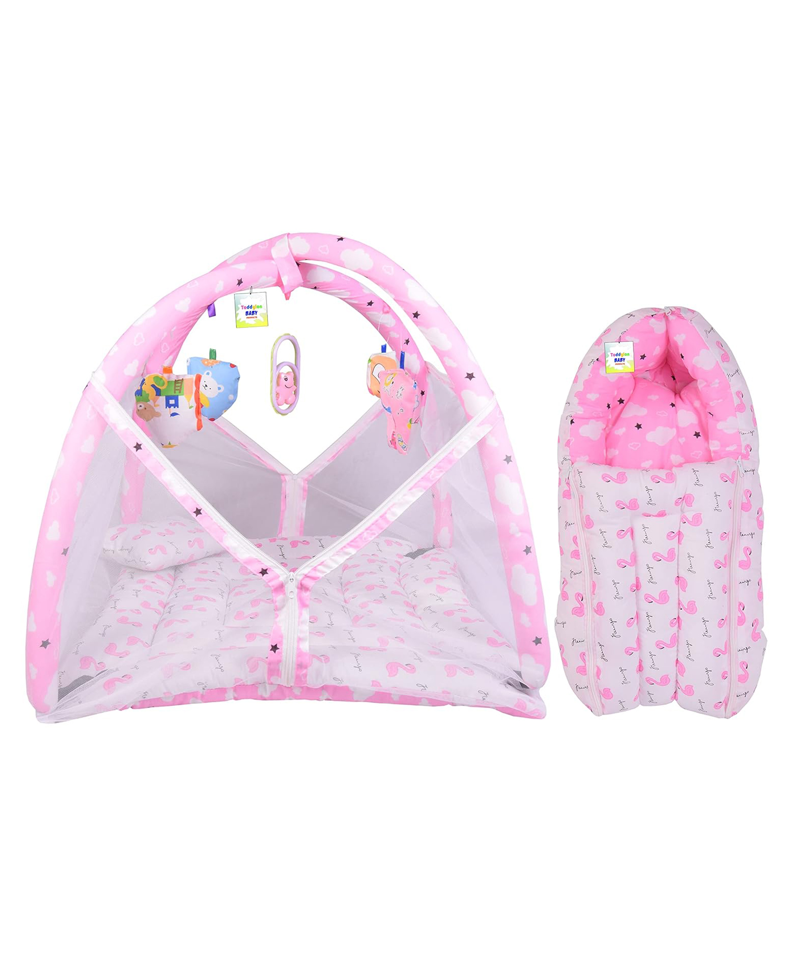 Toddylon Baby Bedding New Born Bed with Mosquito Net & Sleeping Bag Combo - Pink-picture-30