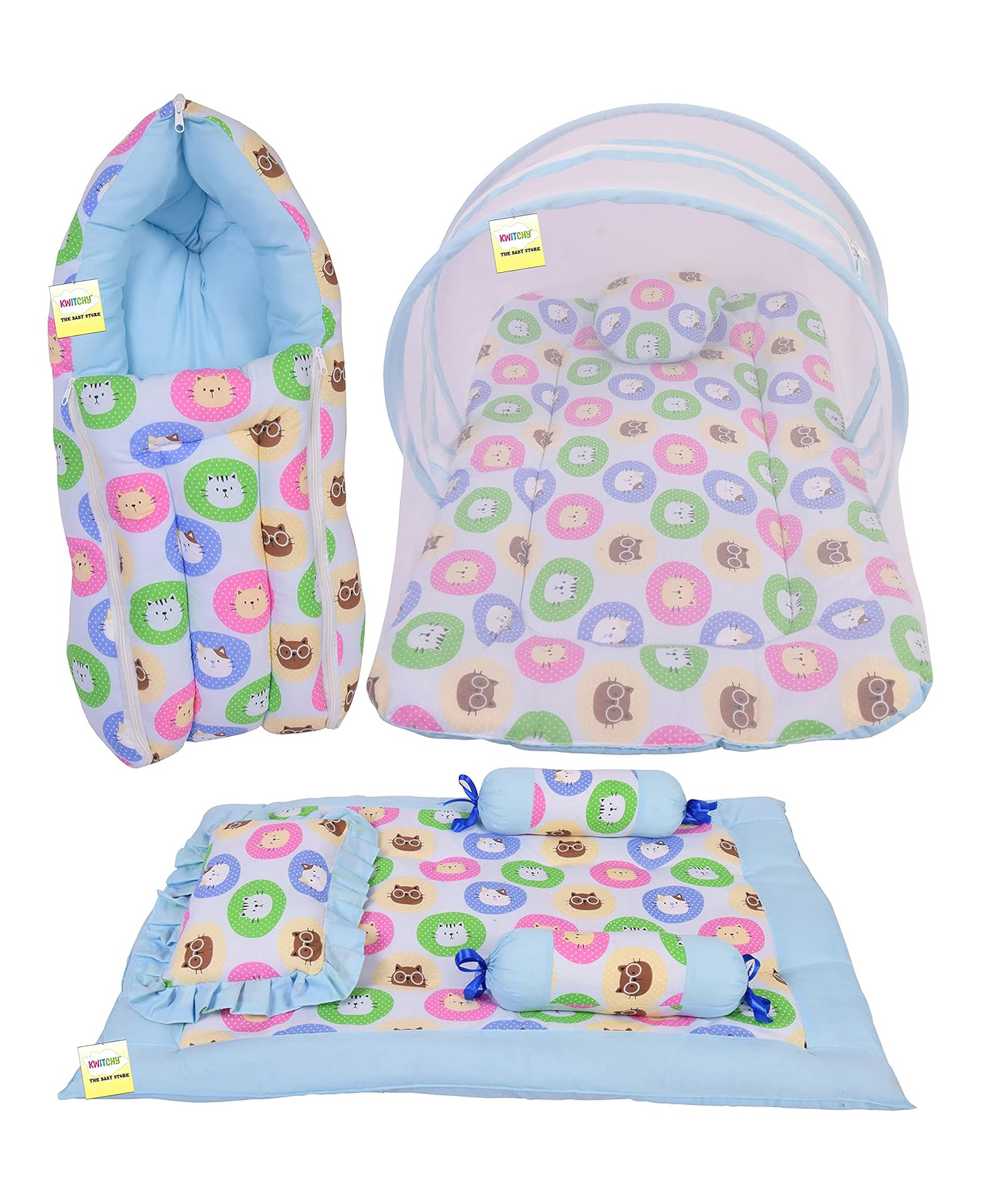 Kwitchy New Born Baby Bedding Set Combo of Mattress with Net Sleeping Bag 4 Pcs Gadda Set-image-48
