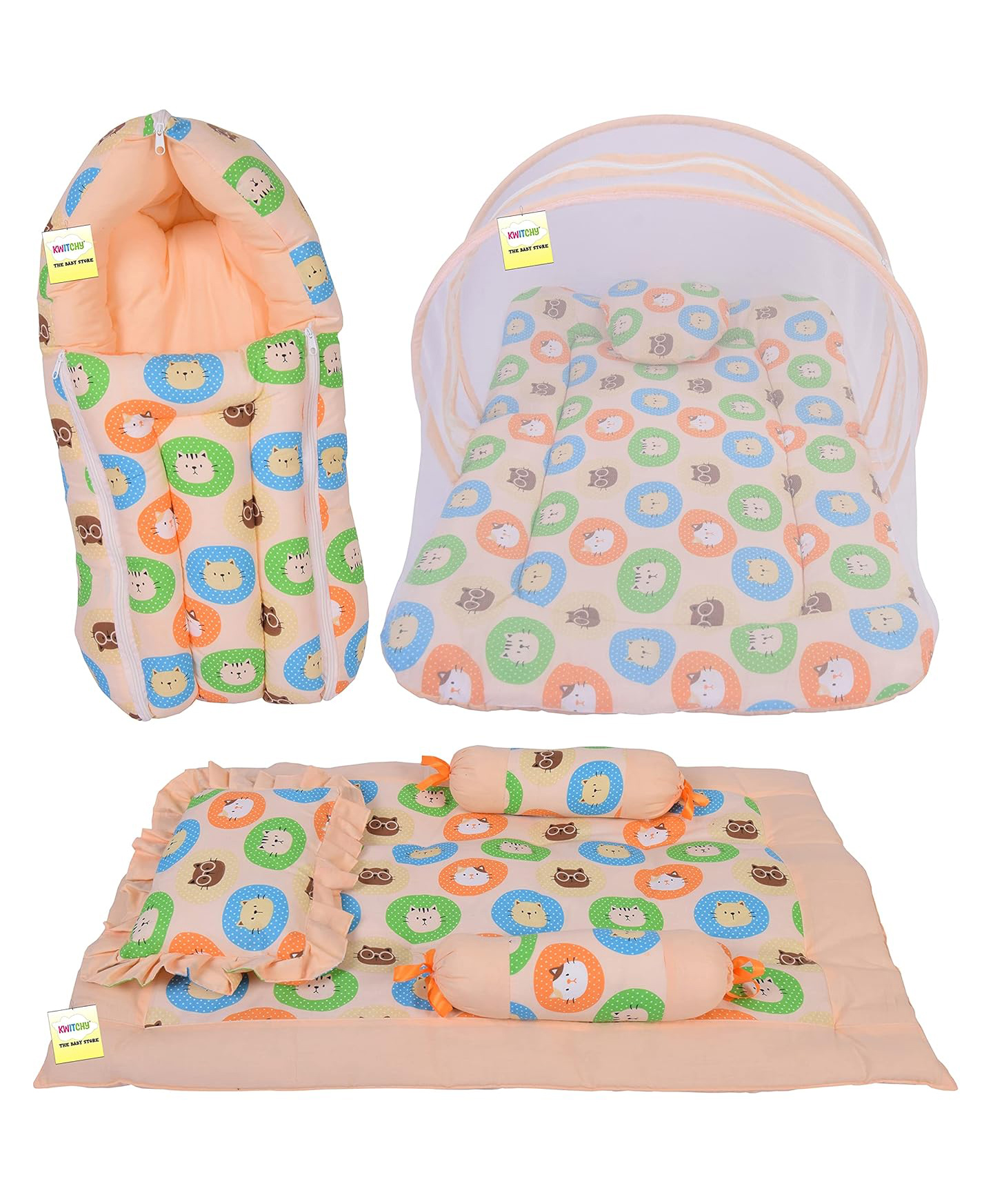 Kwitchy New Born Baby Bedding Set Combo of Mattress with Net Sleeping Bag 4 Pcs Gadda Set-picture-5