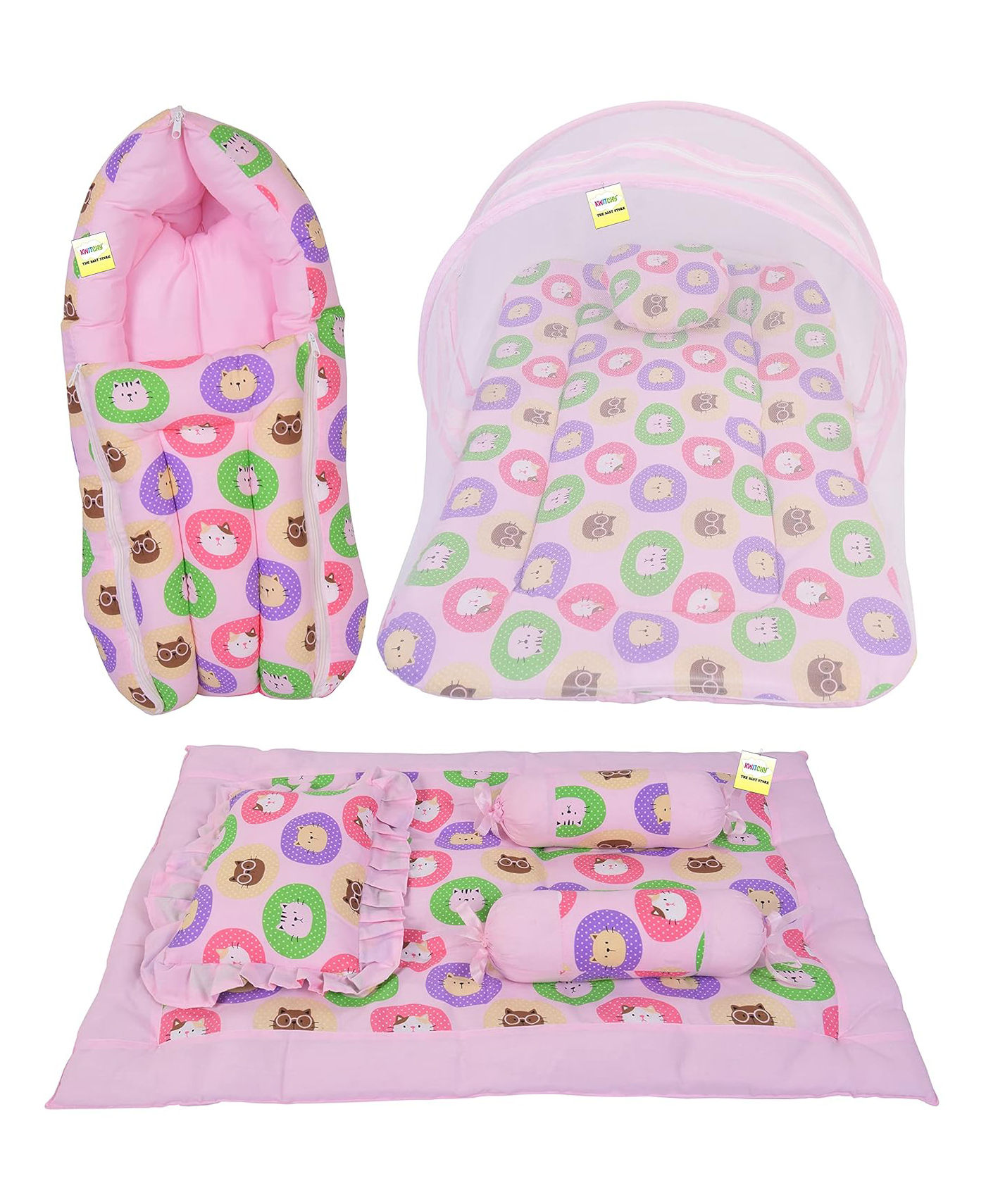 Kwitchy New Born Baby Bedding Set Combo of Mattress with Net Sleeping Bag 4 Pcs Gadda Set-picture-22