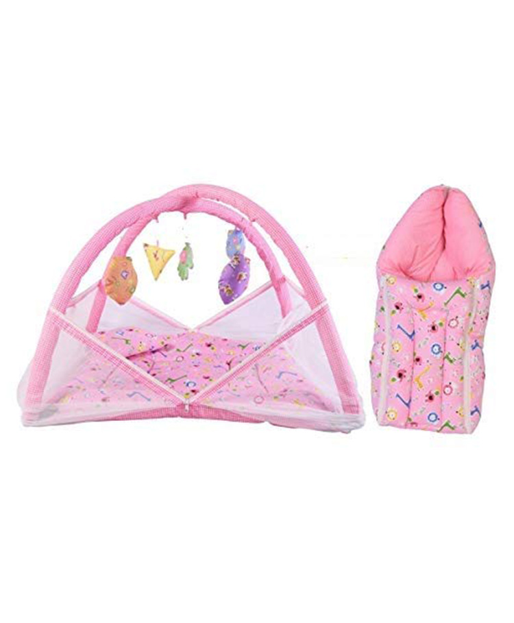 Toddylon New Born Baby Bedding Set Mattress with Mosquito Net & Sleeping Bag Combo - Pink-picture-35