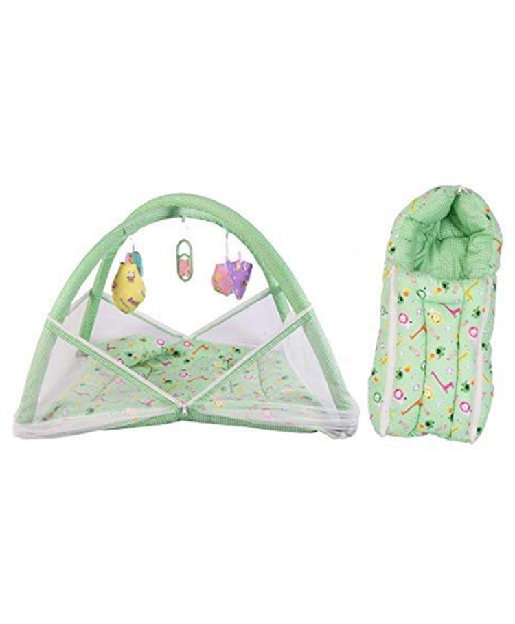 Toddylon New Born Baby Bedding Set Mattress with Mosquito Net & Sleeping Bag Combo - Green-picture-38
