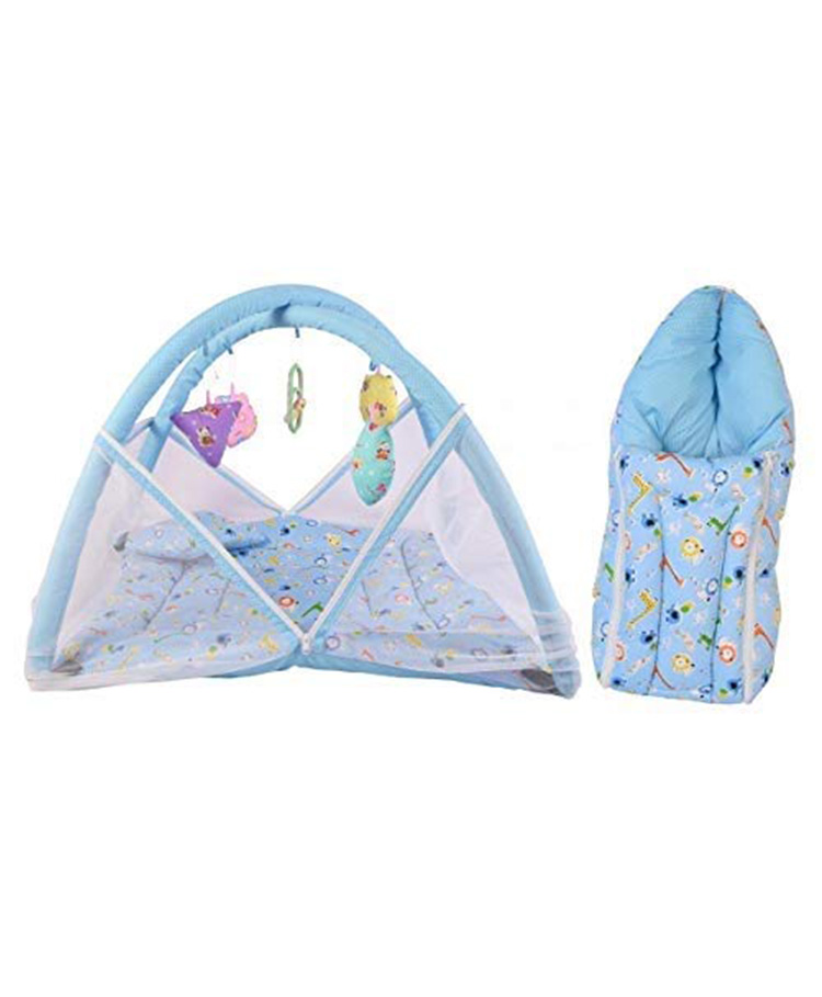 Toddylon New Born Baby Bedding Set Mattress with Mosquito Net & Sleeping Bag Combo - Blue-image-28