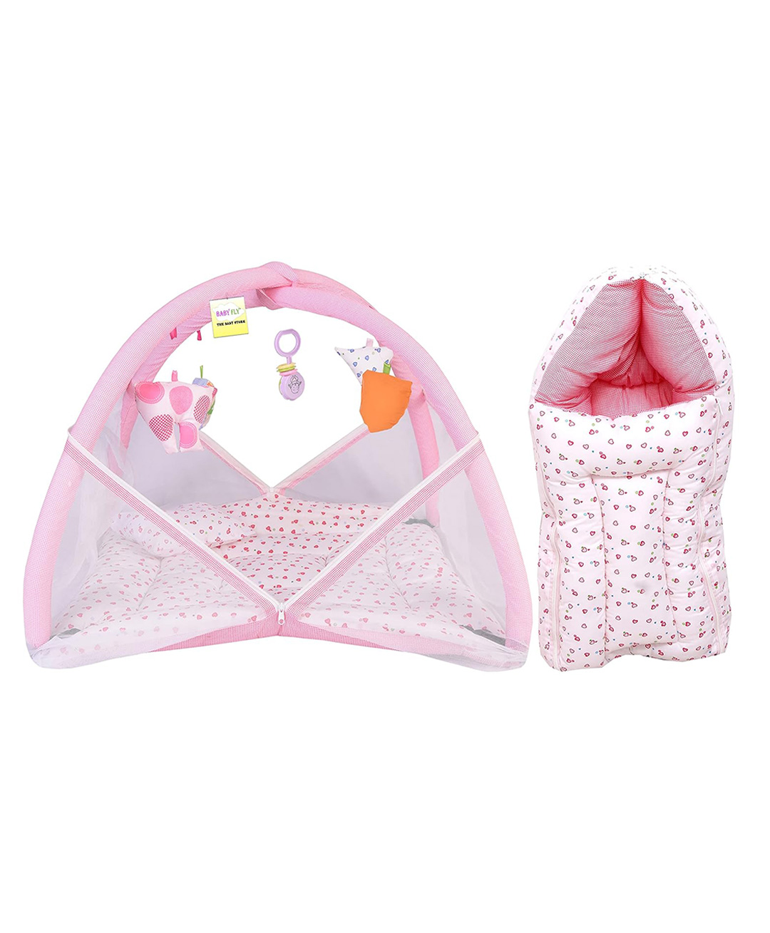 Toddylon Baby Bedding Set New Born Mattress with Net & Sleeping Bag - Pink-picture-32
