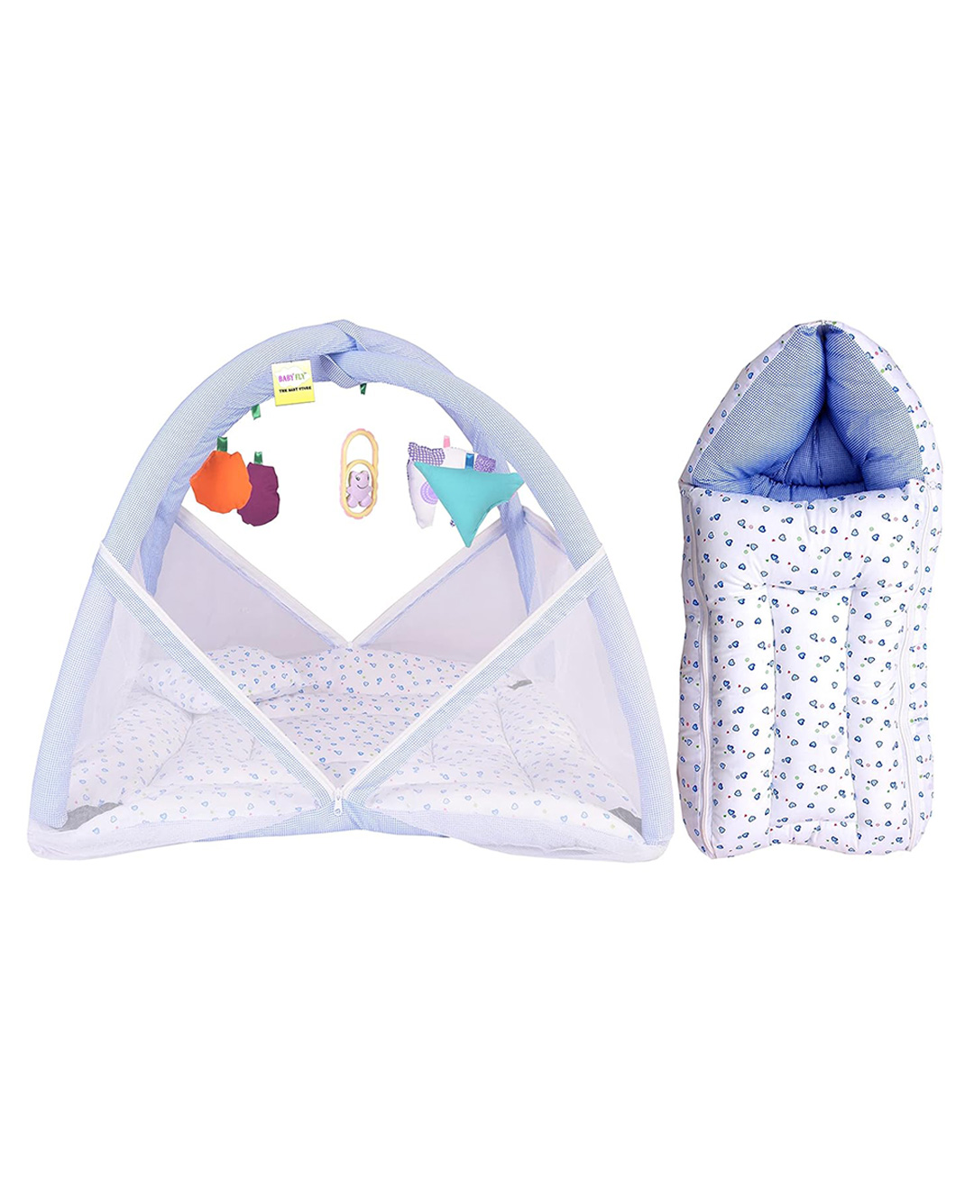 Toddylon Baby Bedding Set New Born Mattress with Net & Sleeping Bag - Blue-image-14