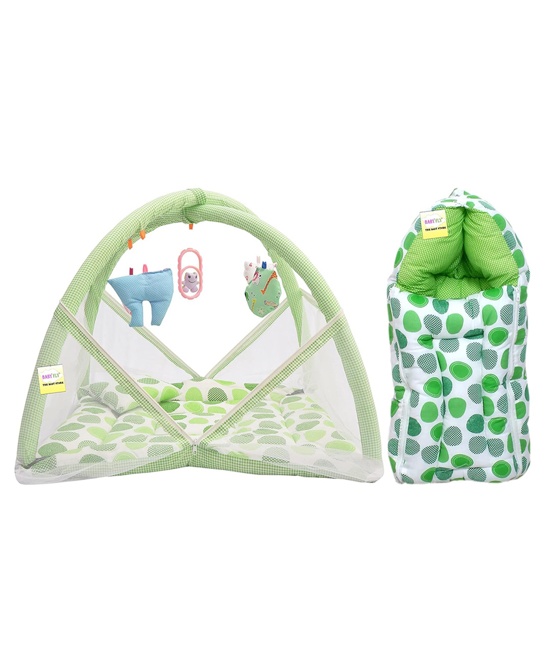 Toddylon New Born Baby Bedding Set Mattress with Mosquito Net & Sleeping Bag Combo - Green-picture-26