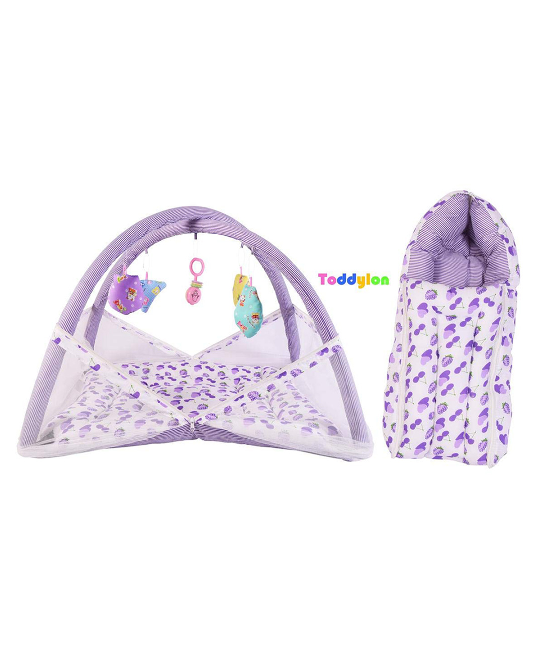 Toddylon New Born Baby Bedding Set Mattress with Mosquito Net & Sleeping Bag Combo - Purple-image-43