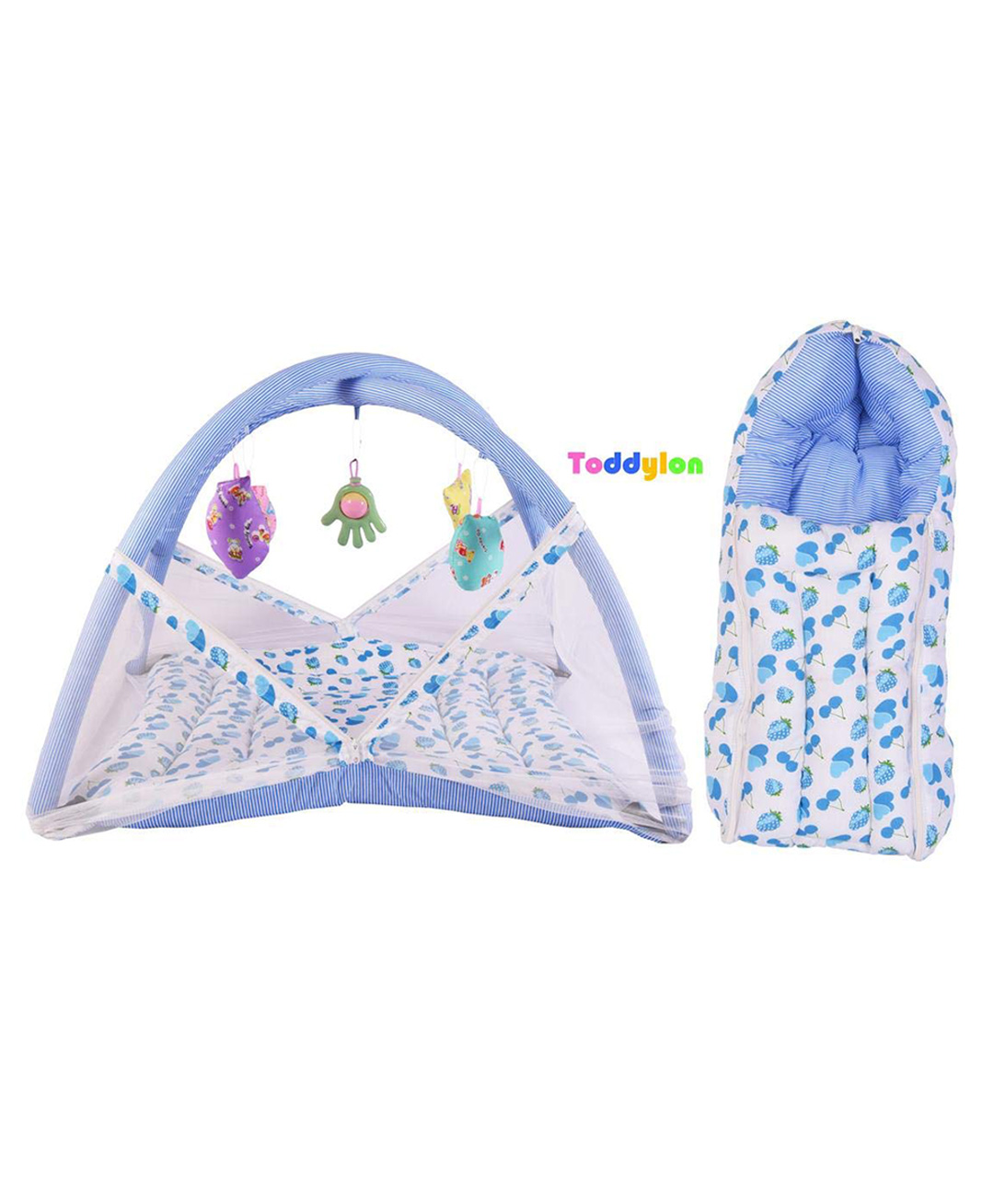 Toddylon New Born Baby Bedding Set Mattress with Mosquito Net & Sleeping Bag Combo - Blue-picture-39