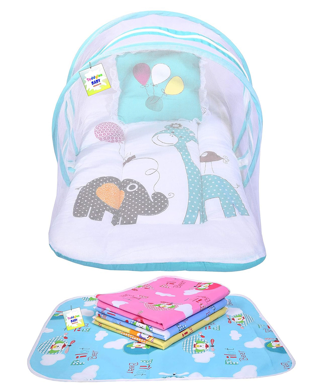 Toddylon Baby Bedding Set Mattress with Net & Nappy Changing Mats  -  Blue-picture-19