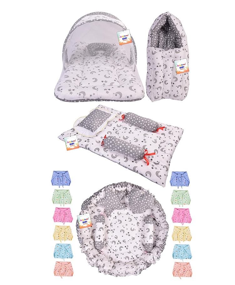 Toddylon New Born Bedding Set Combo & Baby Cloth Nappies - Grey-image-46