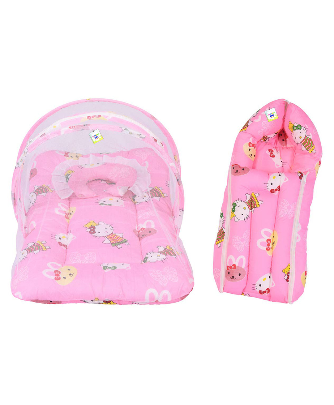 Toddylon New Born Baby Bedding Set Combo Mattress with Mosquito Net & Sleeping Bag - Pink-image-47