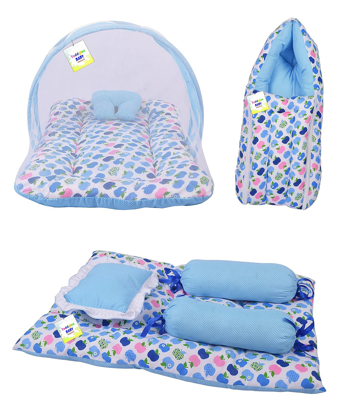 Toddylon New Born Baby Bedding Set Mosquito Net Bed Sleeping Bag & Gaddi Set - Blue-picture-37