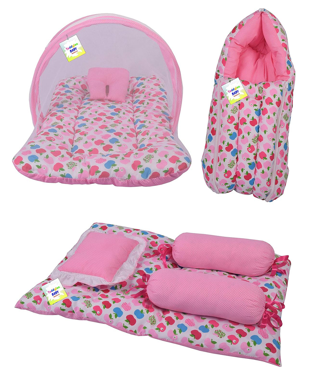 Toddylon New Born Baby Bedding Set Mosquito Net Bed Sleeping Bag & Gaddi Set - Pink-picture-29