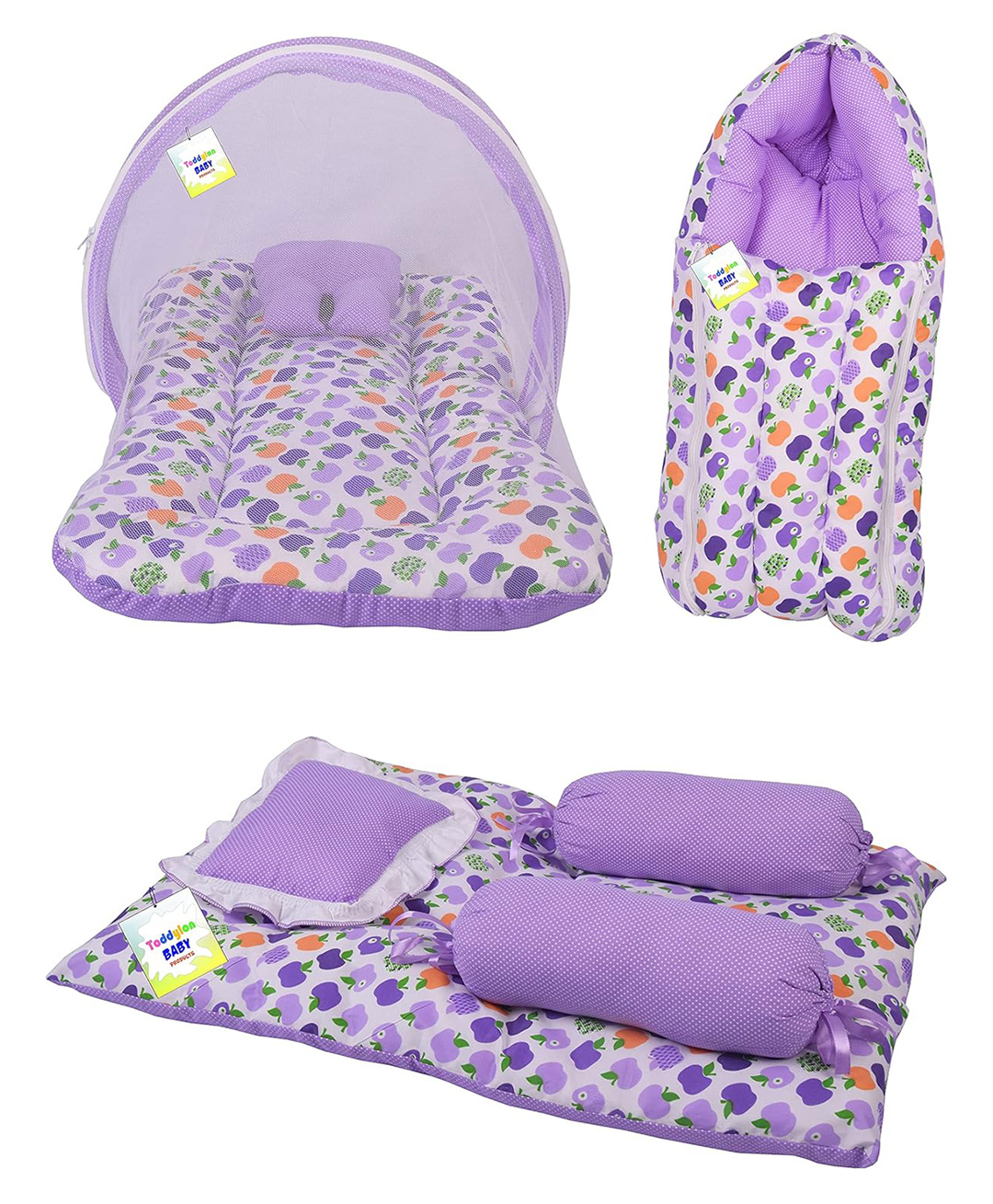 Toddylon New Born Baby Bedding Set Mosquito Net Bed Sleeping Bag & Gaddi Set - Purple-picture-3