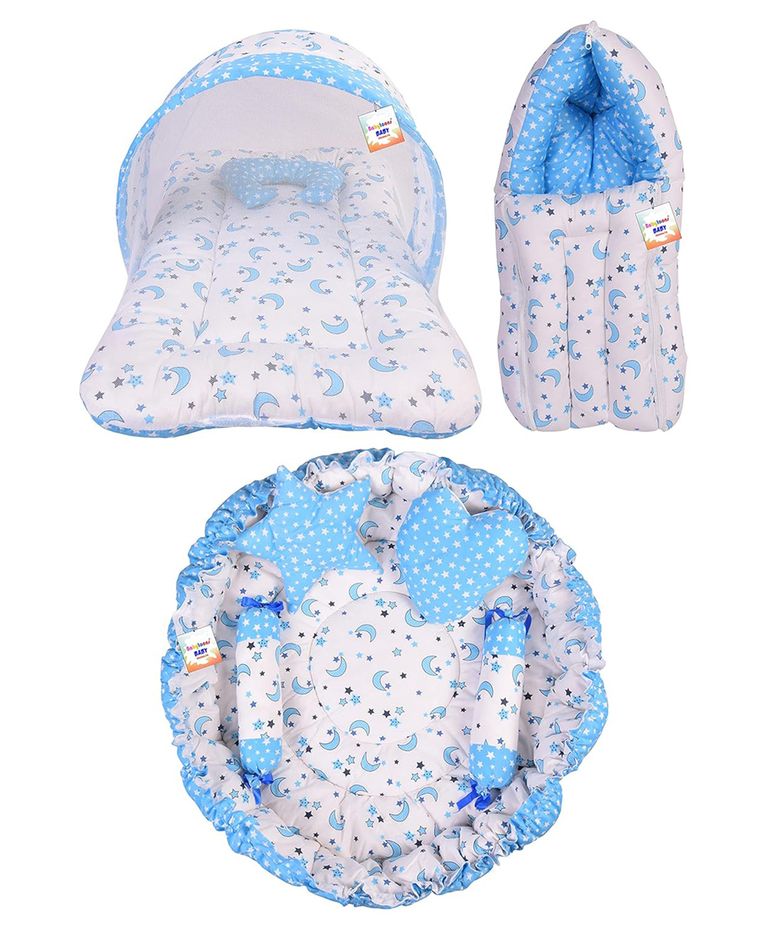 Toddylon Baby Bedding for New Born Mattress with Mosquito Net Sleeping Bag & Baby Nest Bed - Blue-picture-12
