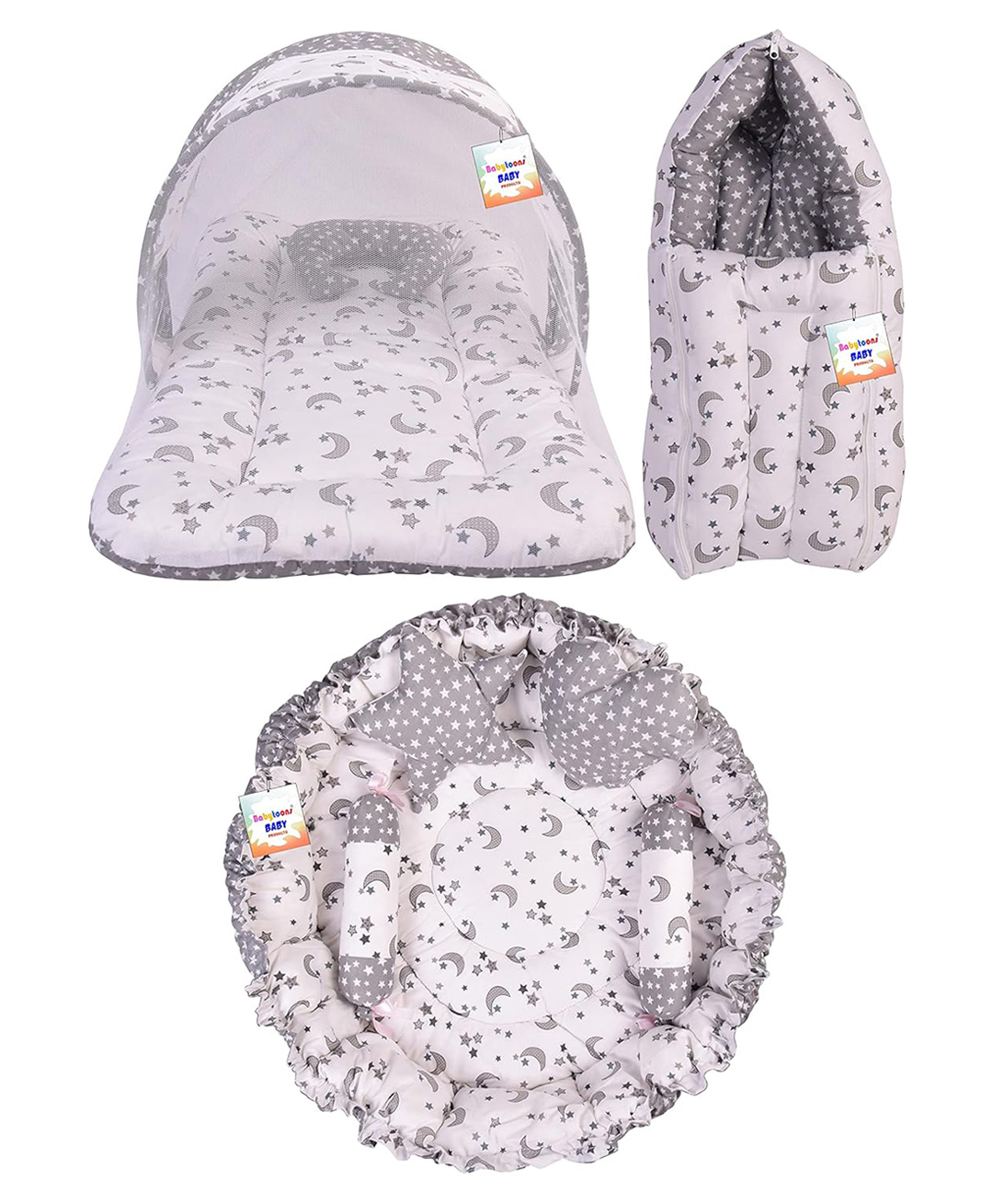 Toddylon Baby Bedding for New Born Mattress with Mosquito Net Sleeping Bag & Baby Nest Bed - Grey-picture-25
