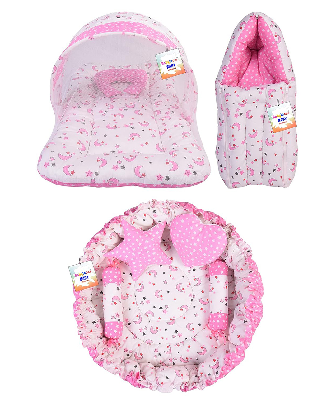Toddylon Baby Bedding for New Born Mattress with Mosquito Net Sleeping Bag & Baby Nest Bed - Pink-picture-11