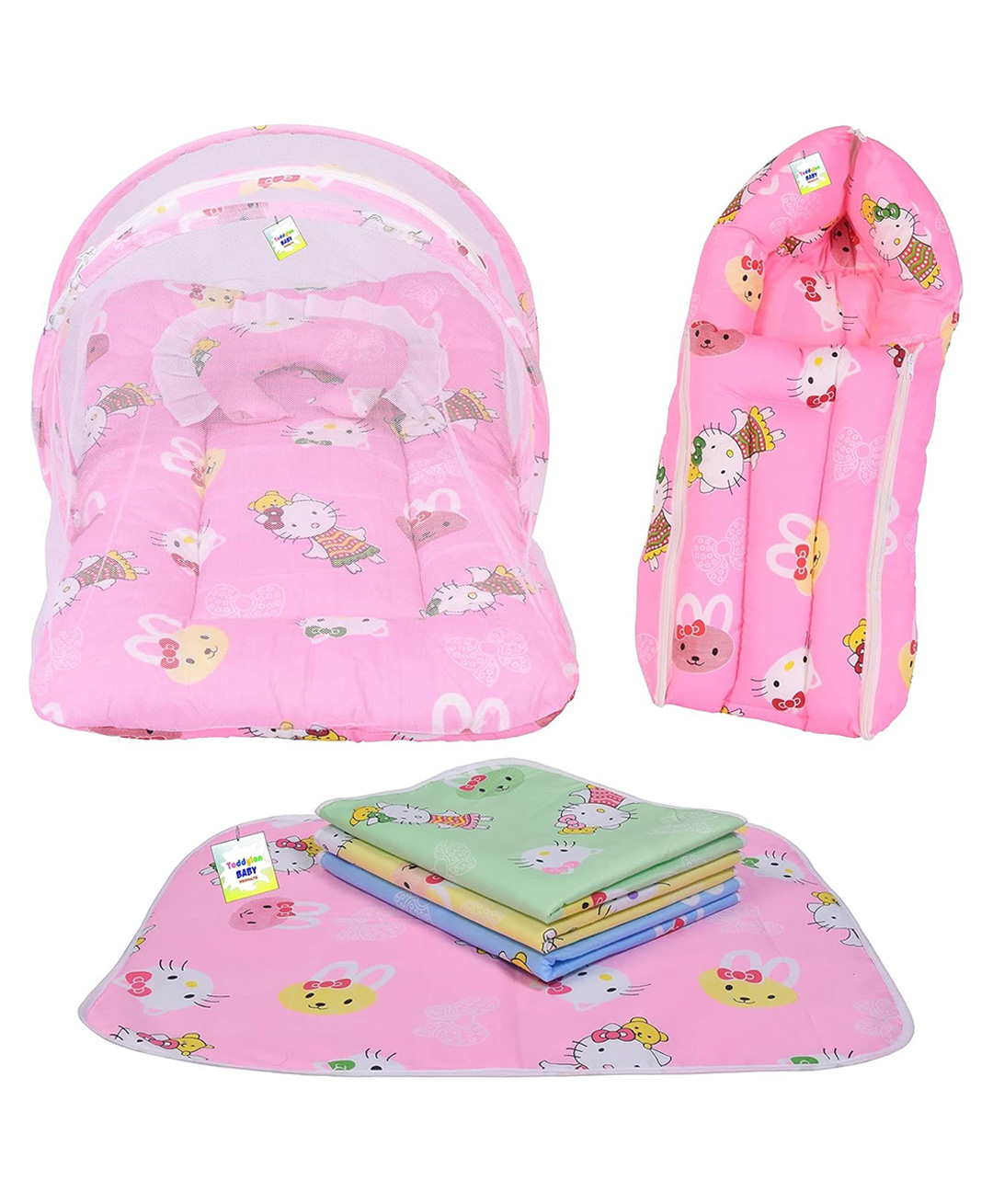 Toddylon New Born Baby Sleeping Essential Bedding Combo Set - Pink-picture-39