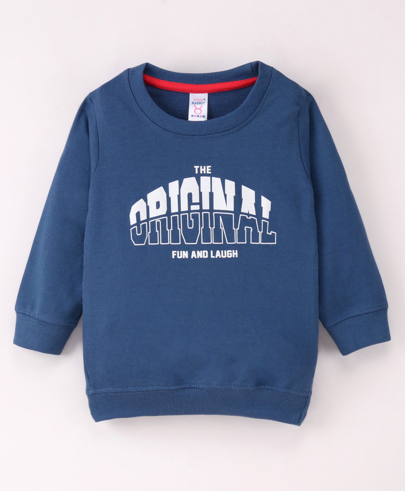 Pink Rabbit Looper Full Sleeves Sweatshirt Text Print - Blue-image-4