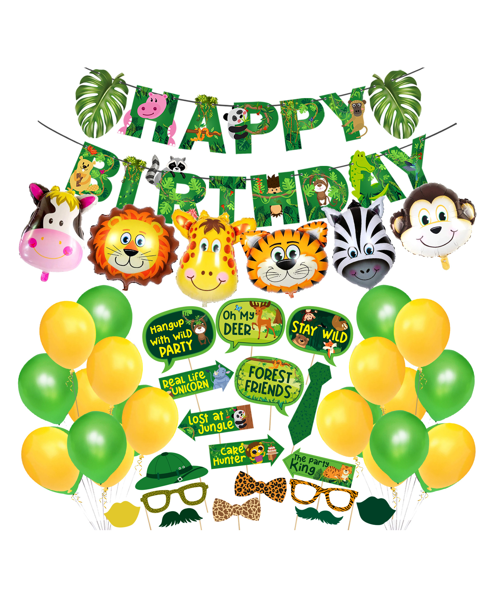Zyozi Jungle Theme Birthday Decorations Jungle Birthday Decorations for Kids Multicolor - Pack of 45-image-21