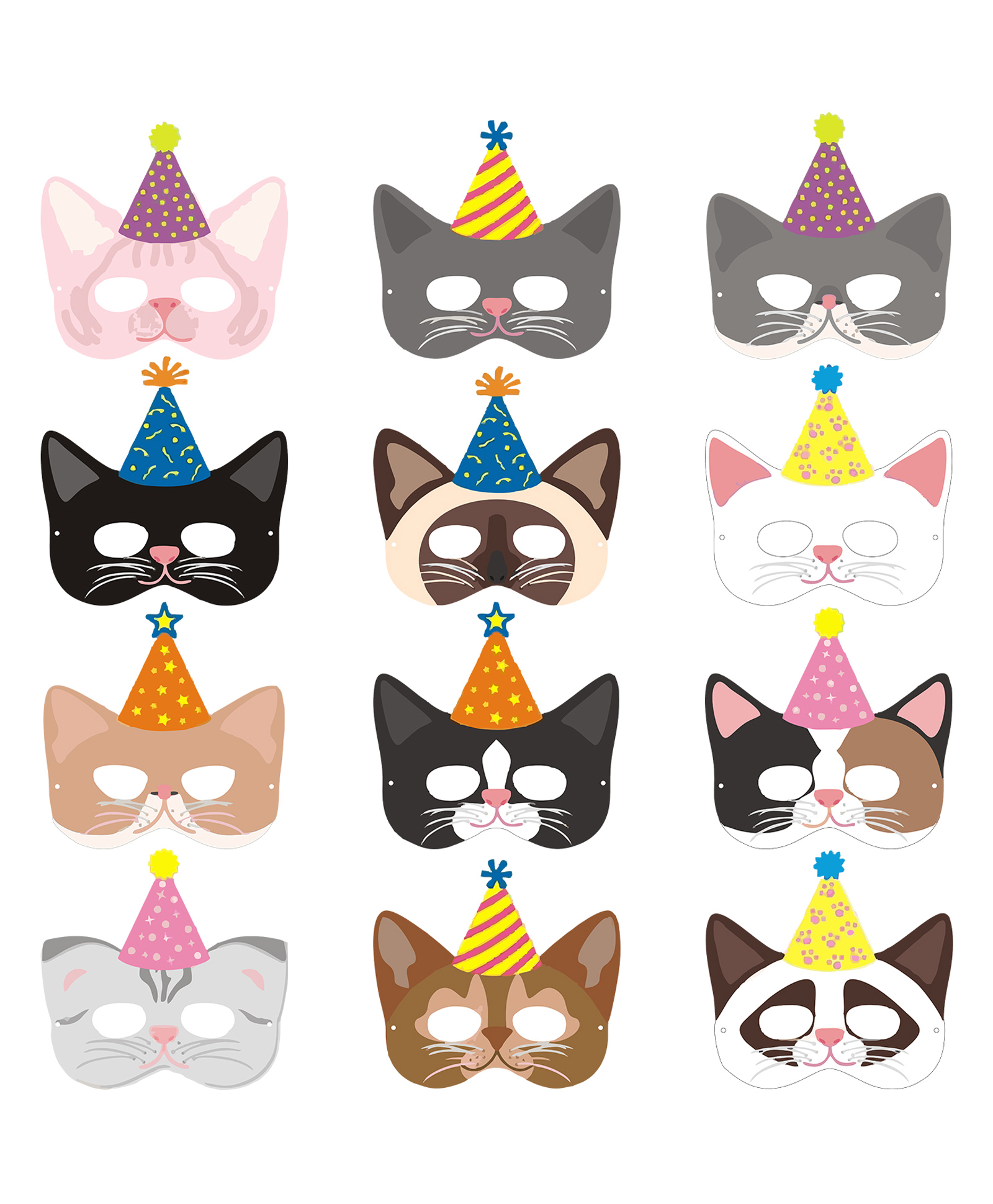 ZYOZI Cat Theme Birthday Cat Masks Multicolor - Pack Of 12-image-11