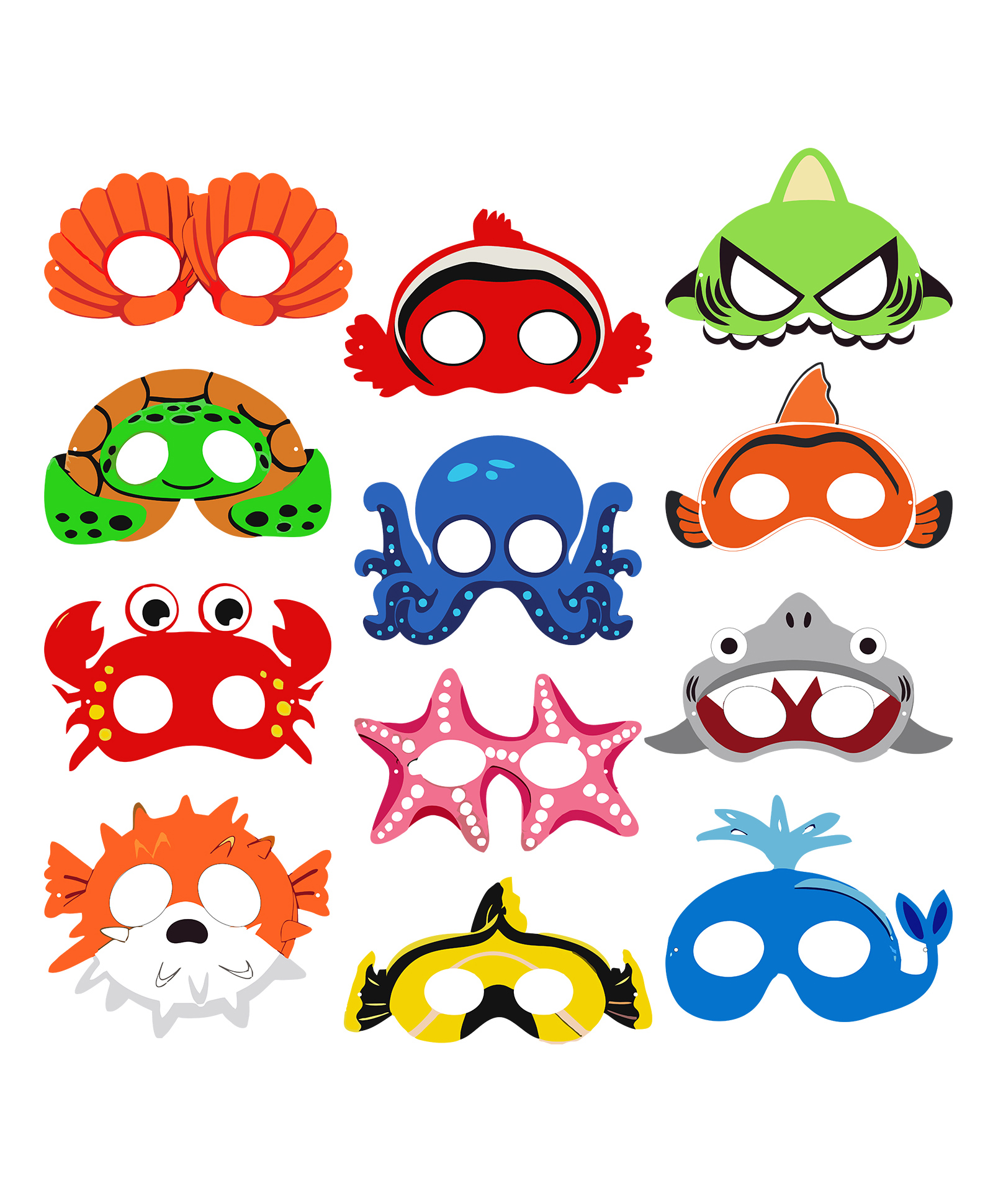 ZYOZI Under Water Theme Birthday Masks Under Water Theme Masks for Kids Multicolor  - Pack Of 12-image-21