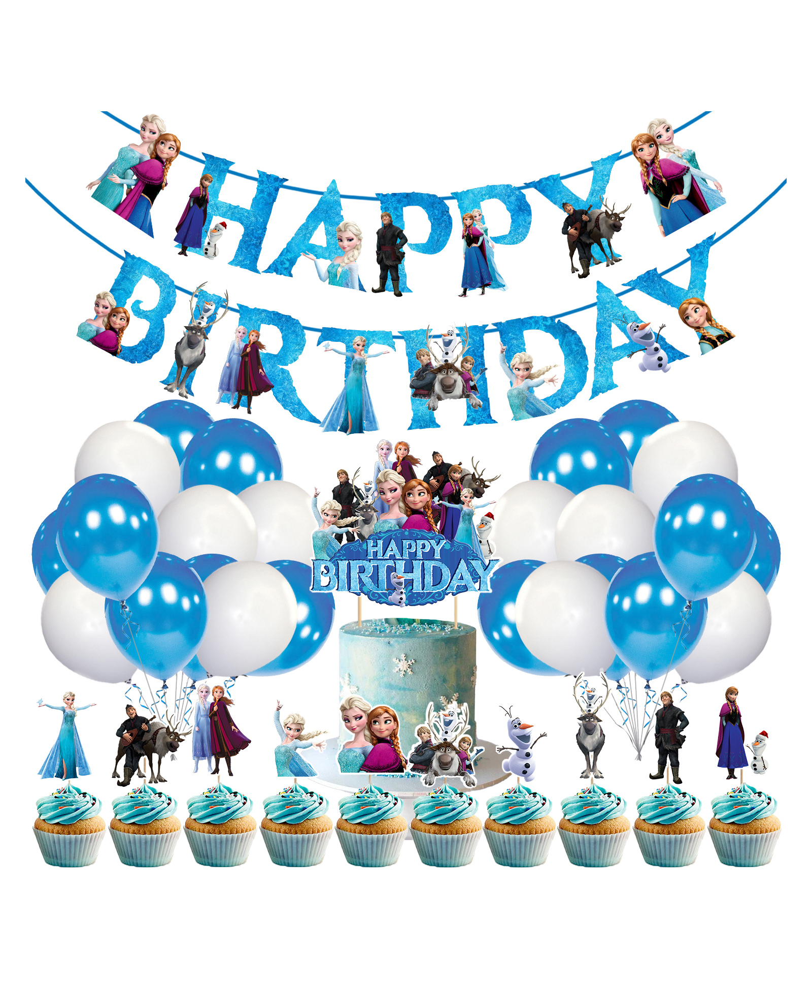 Zyozi Frozen Theme Birthday Party , Frozen Birthday Party Decorations for Girls, Blue And White - Pack of 37-image-24