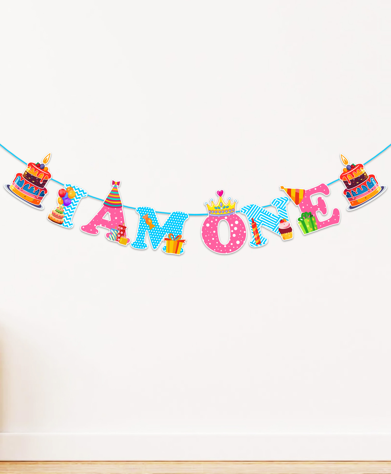 Zyozi Multicolor 1st Birthday Decoration Banner I AM ONE Banner