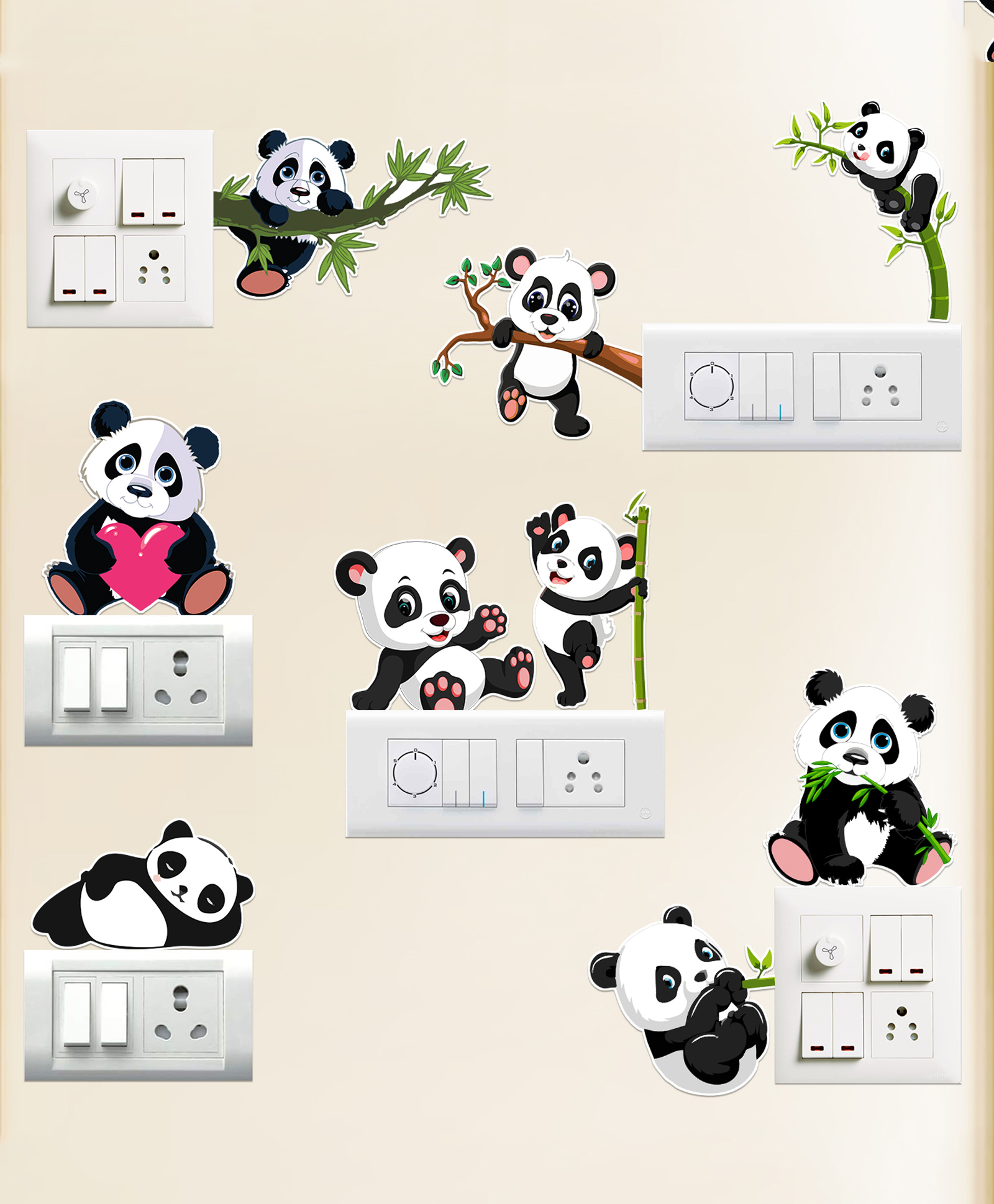 Zyozi Panda Theme Wall Sticker, Wall Sticker for Home Black and White - Pack of 9-image-21