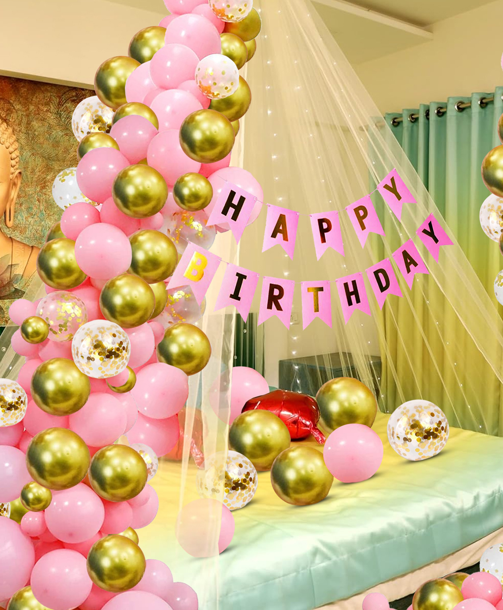 Zyozi Cabana Tent Birthday Decorations Set Tent For Birthday Pink And Gold - Pack Of 37-picture-37
