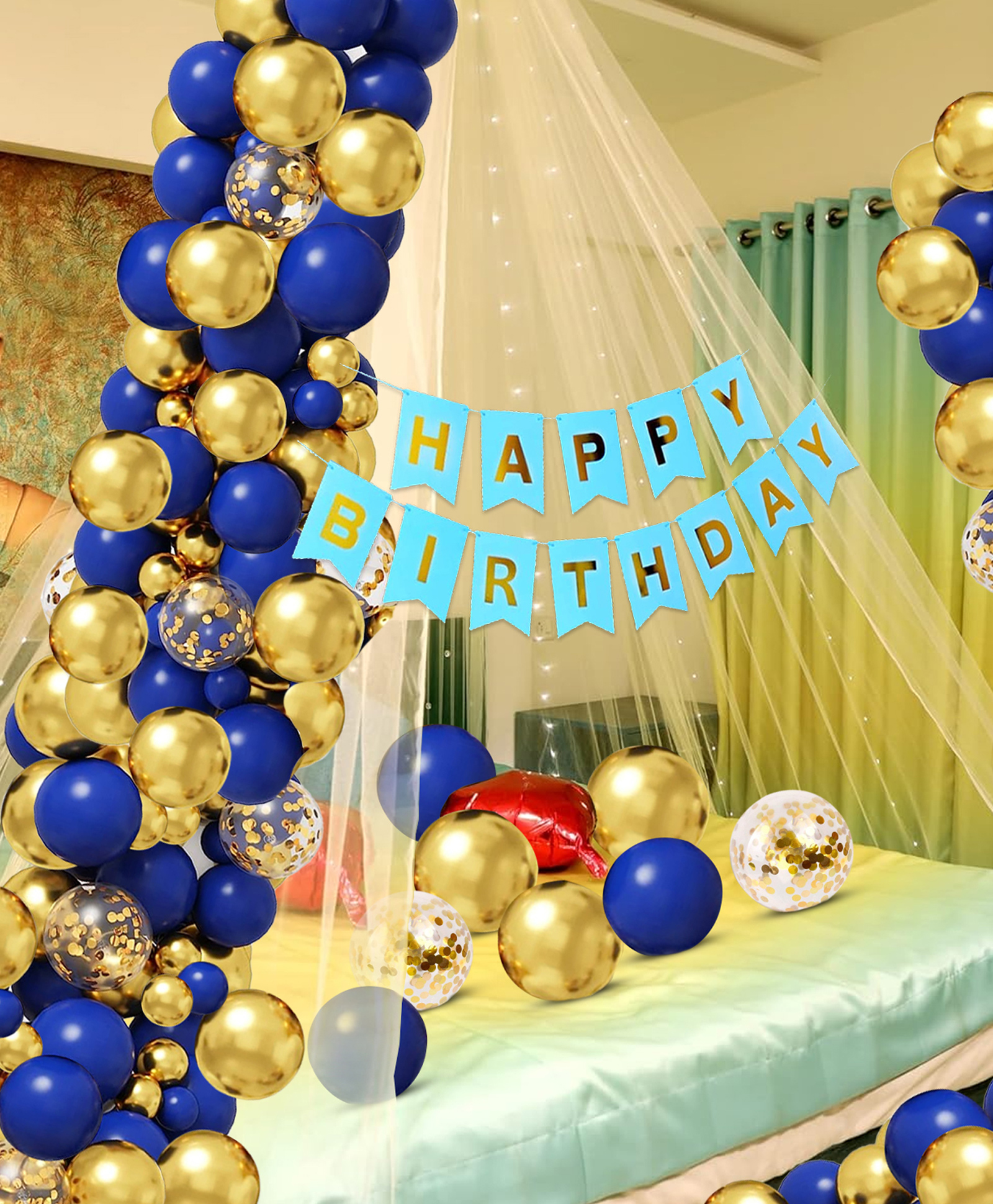 Zyozi Tent Birthday Decorations Set Birthday Decorations Blue and Gold - Pack Of 37-picture-39