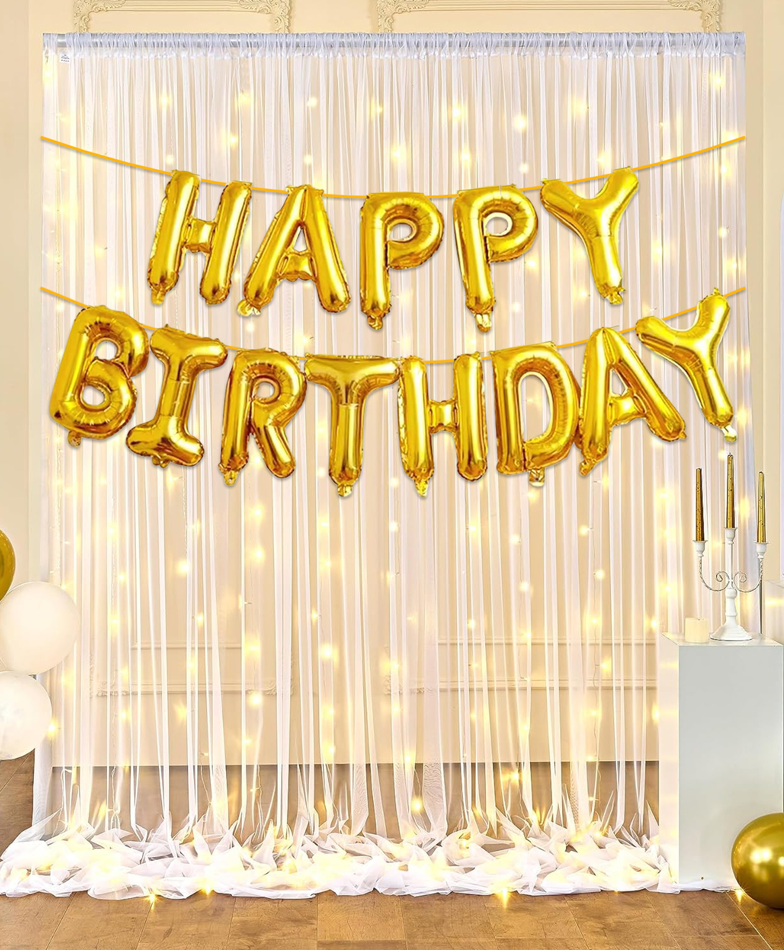 Zyozi Birthday Decorations Set Rice Light For Birthday Decorations  Golden - Pack Of 2-image-8
