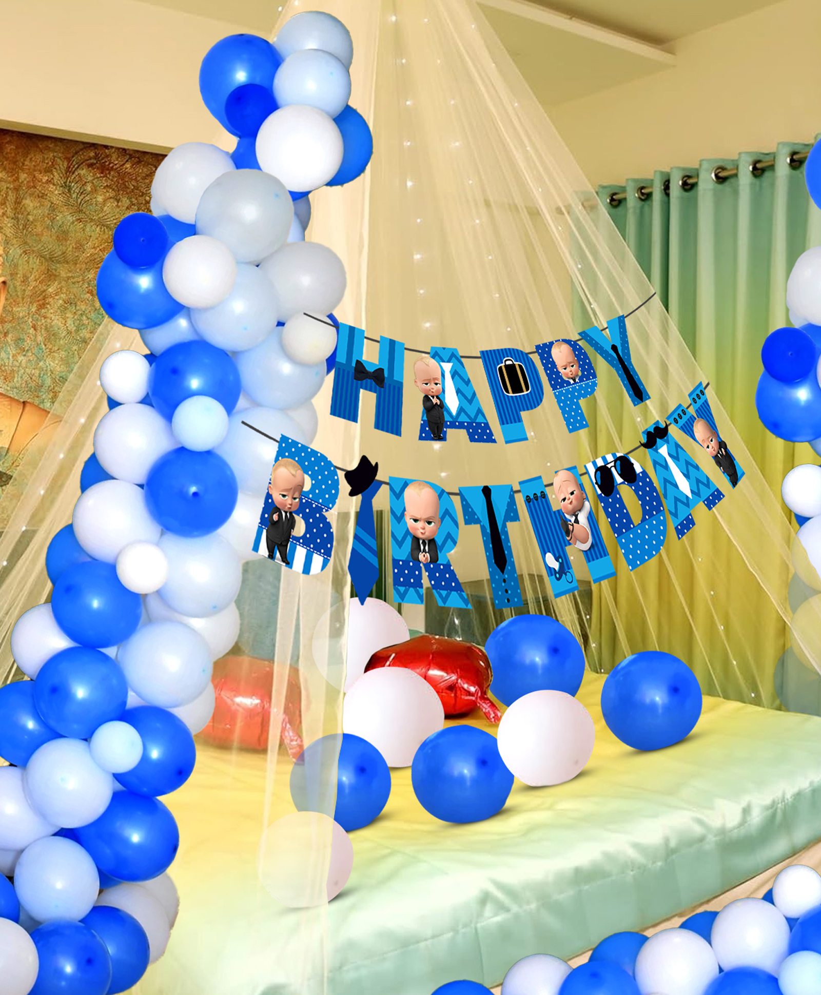 Zyozi Boss Baby Theme Cabana Tent Birthday Decorations  Blue And White - Pack Of  32-image-43