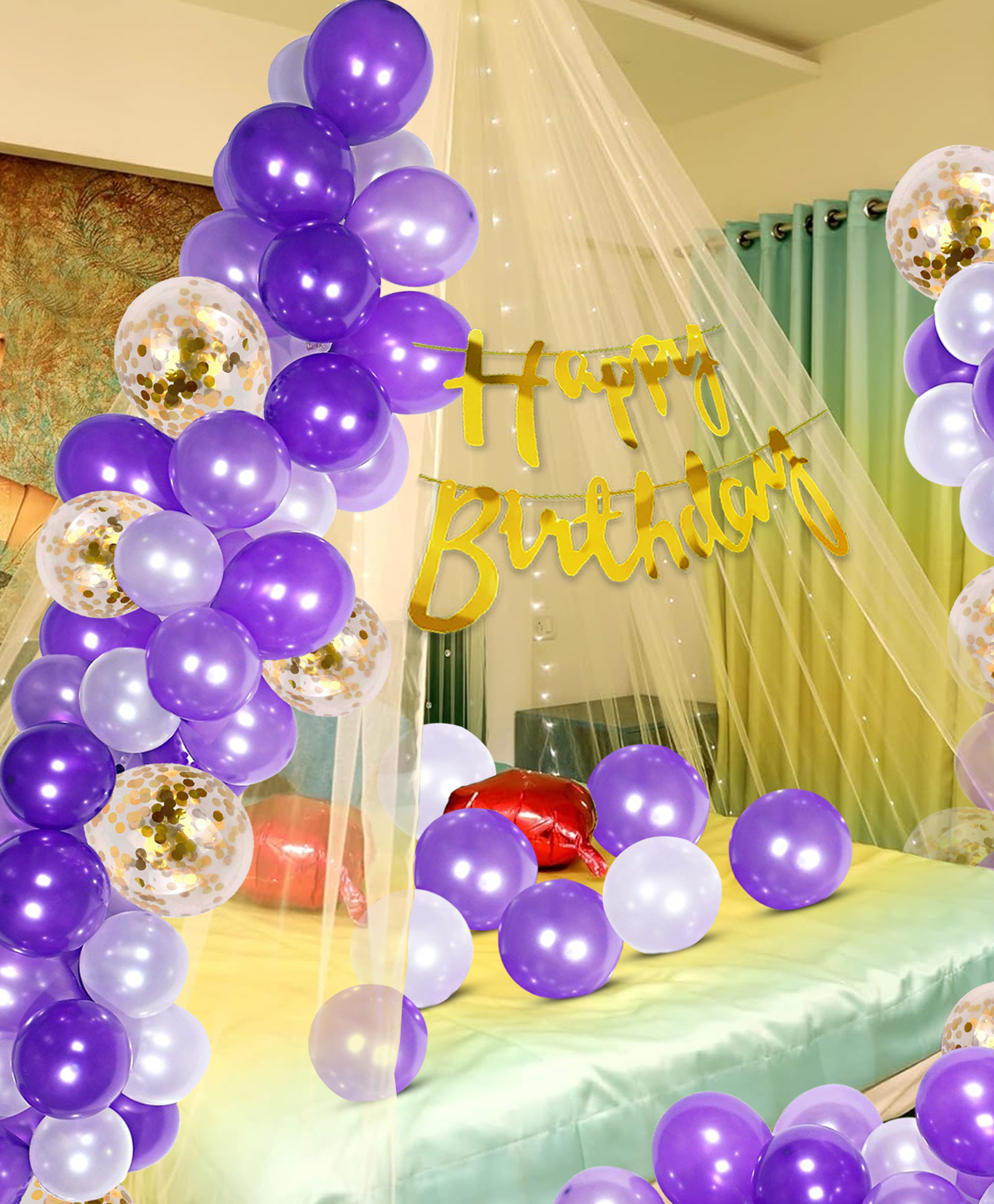 Zyozi Birthday Decorations Items Canopy Tent Decorations Purple And White  Pack Of 37-image-14