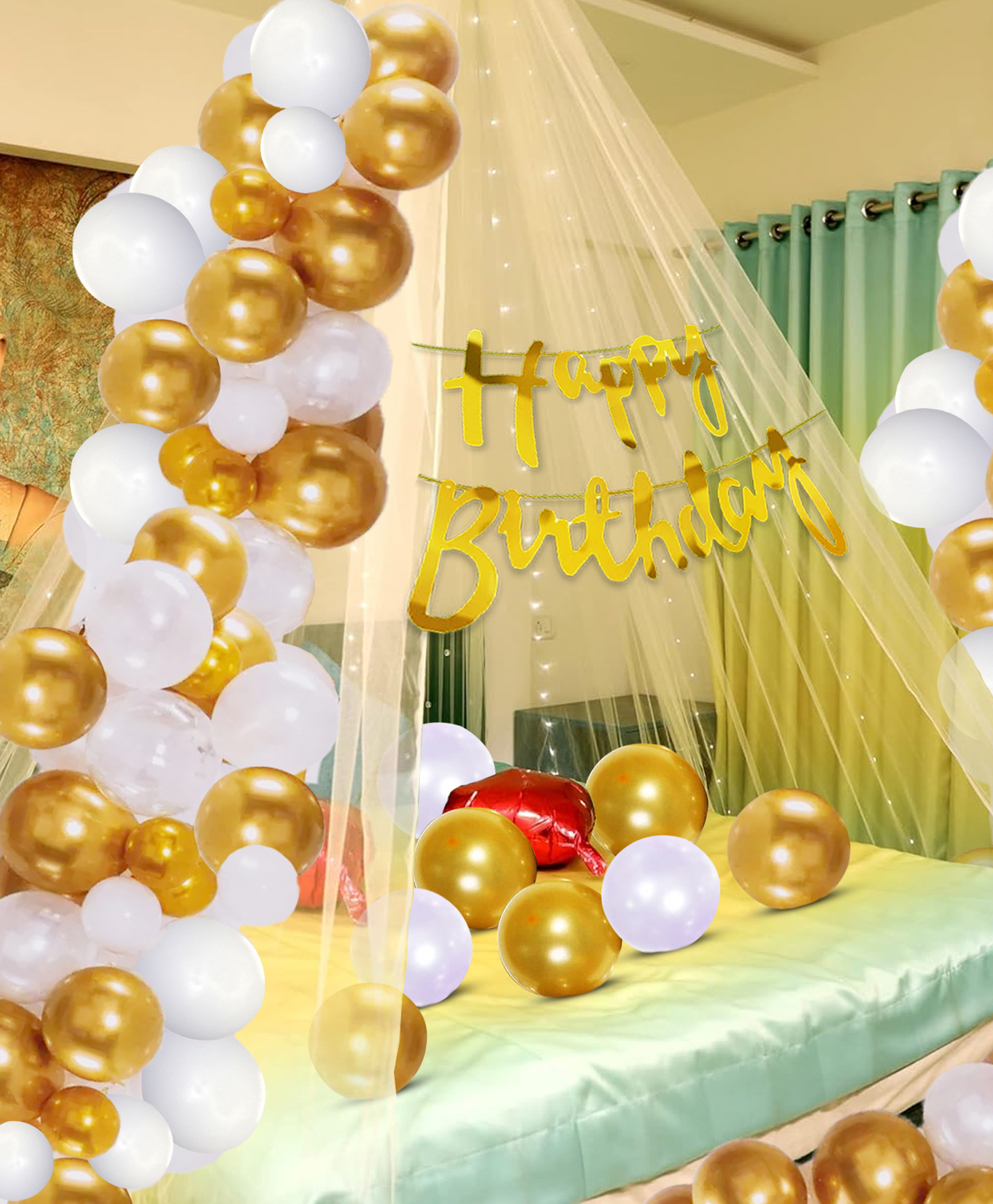 Zyozi Canopy Tent Birthday Decorations  Golden and White - Pack Of 32-picture-13