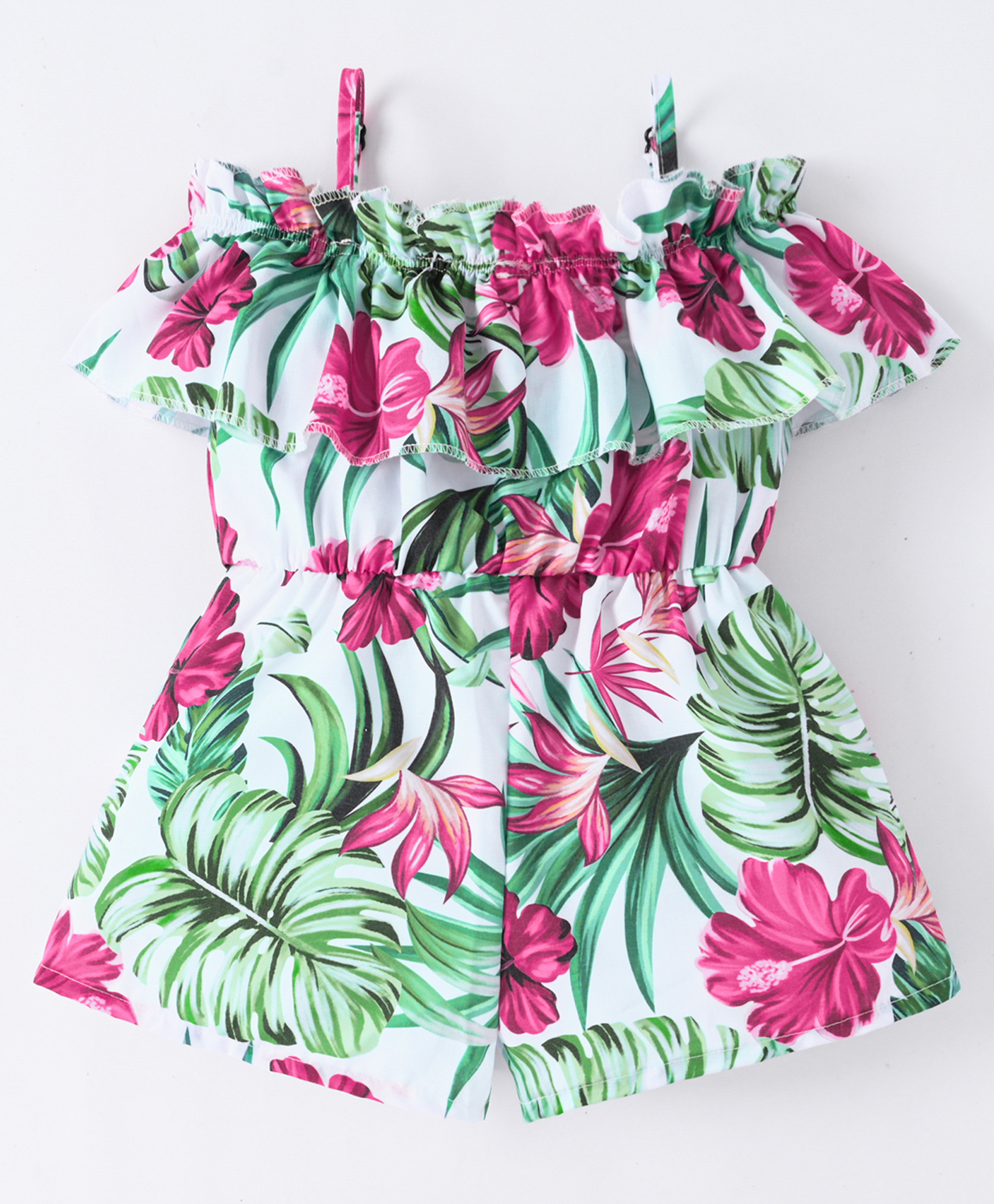 Kookie Kids Singlet Floral Print Jumpsuit with Frill Detailing - Green-image-0