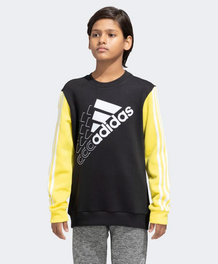 Adidas Kids Cotton Full Sleeves Sports Sweatshirt Logo Print- Black-picture-17